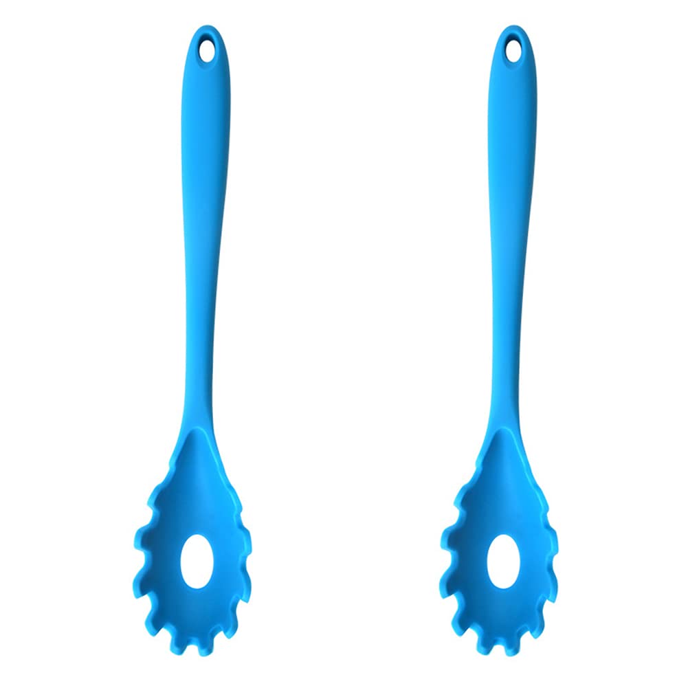 Heat Resistant Silicone Pasta Fork - 2 Pack Blue Noodle & Spaghetti Server Spoon - Perfect for Cooking, Serving & Meal Prep