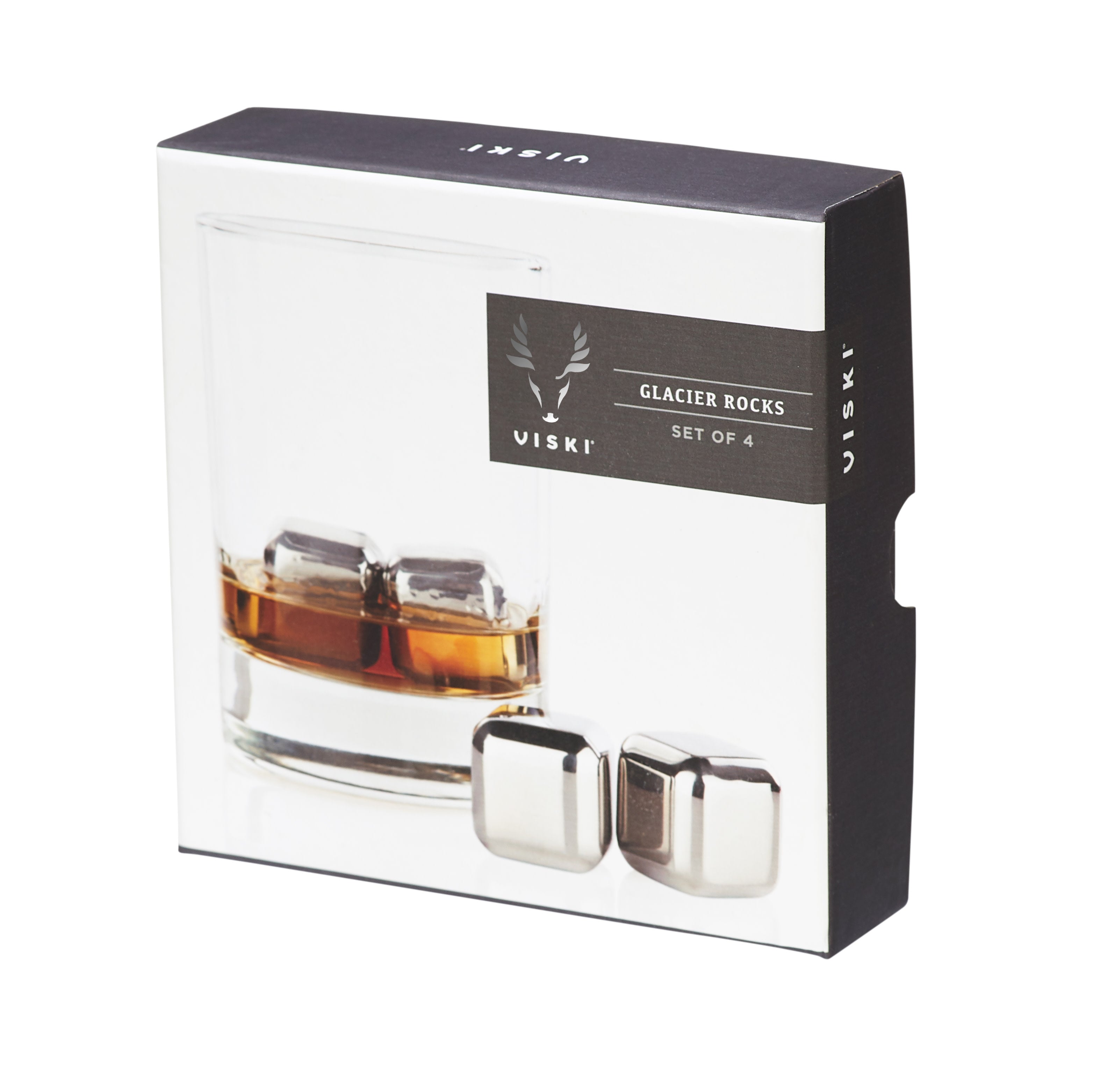 Premium Stainless Steel Ice Cubes Set of 4 - Reusable Whiskey Stones for Chilling Scotch, Bourbon & Cocktails - Perfect for Home Bars, Gifts & Parties