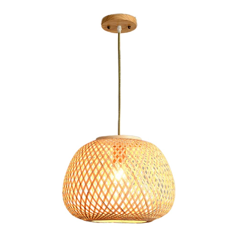 Natural Wooden Pendant Light with Wicker Shade - Modern Kitchen Island Lighting, Ceiling Chandelier for Dining Room, Restaurant & Hallway | Rustic Home Decor, Farmhouse Style Lighting Fixture