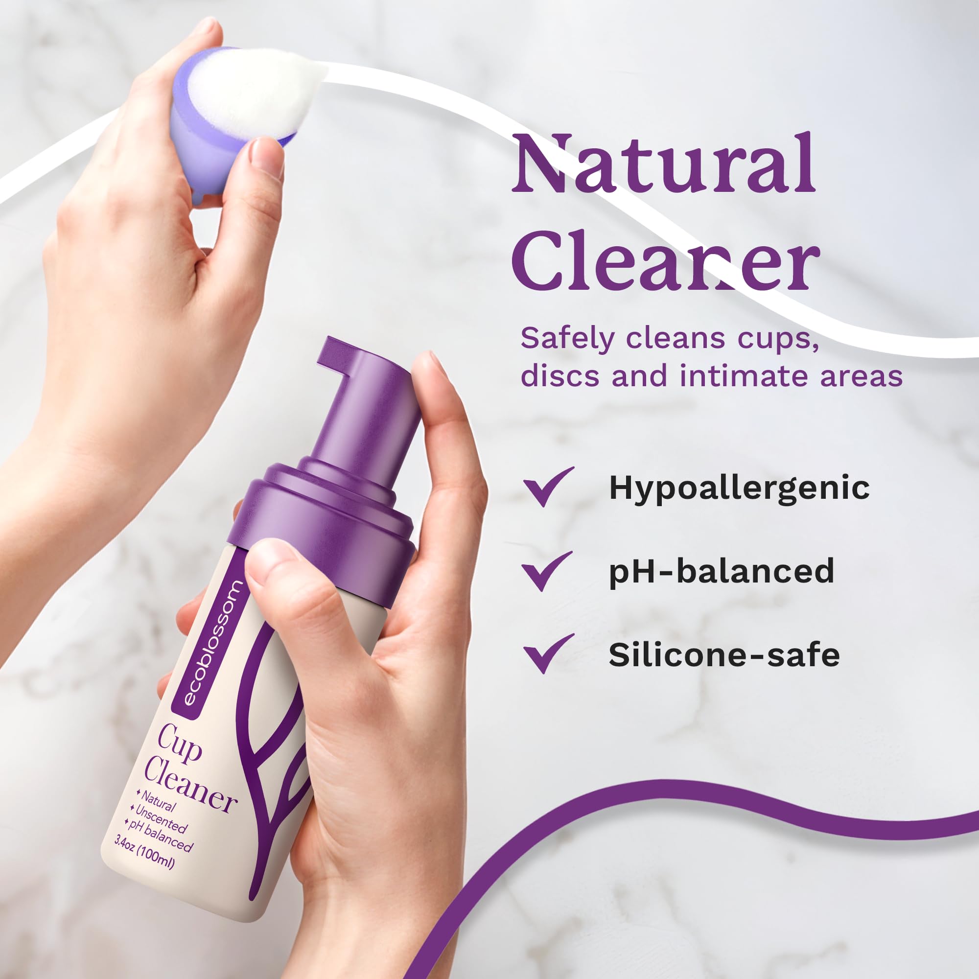 EcoBlossom Unscented Menstrual Cup Cleaner - Organic, pH-Balanced Foaming Sterilizer Wash for Silicone Period Discs & Menstrual Cups - 5oz | Gentle Cleaning for Travel, Gym & Daily Use