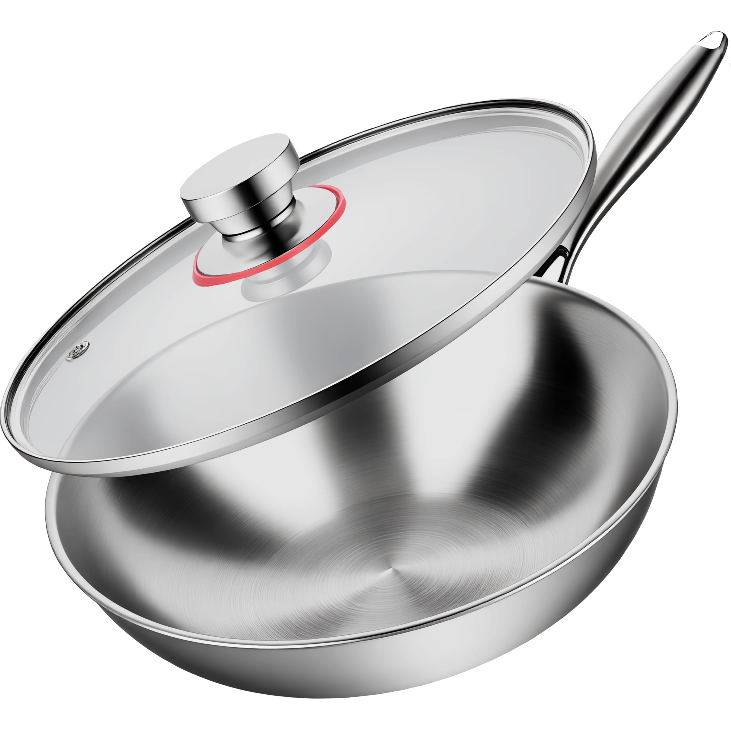 LOLYKITCH 13-Inch Tri-Ply Stainless Steel Wok Pan with Glass Lid - Induction Compatible Stir Fry Pan, Oven & Dishwasher Safe, Heavy Duty Wok with Detachable Handle - Perfect for Asian Cooking, Stir-Frying, Deep Frying & Home Chef Use