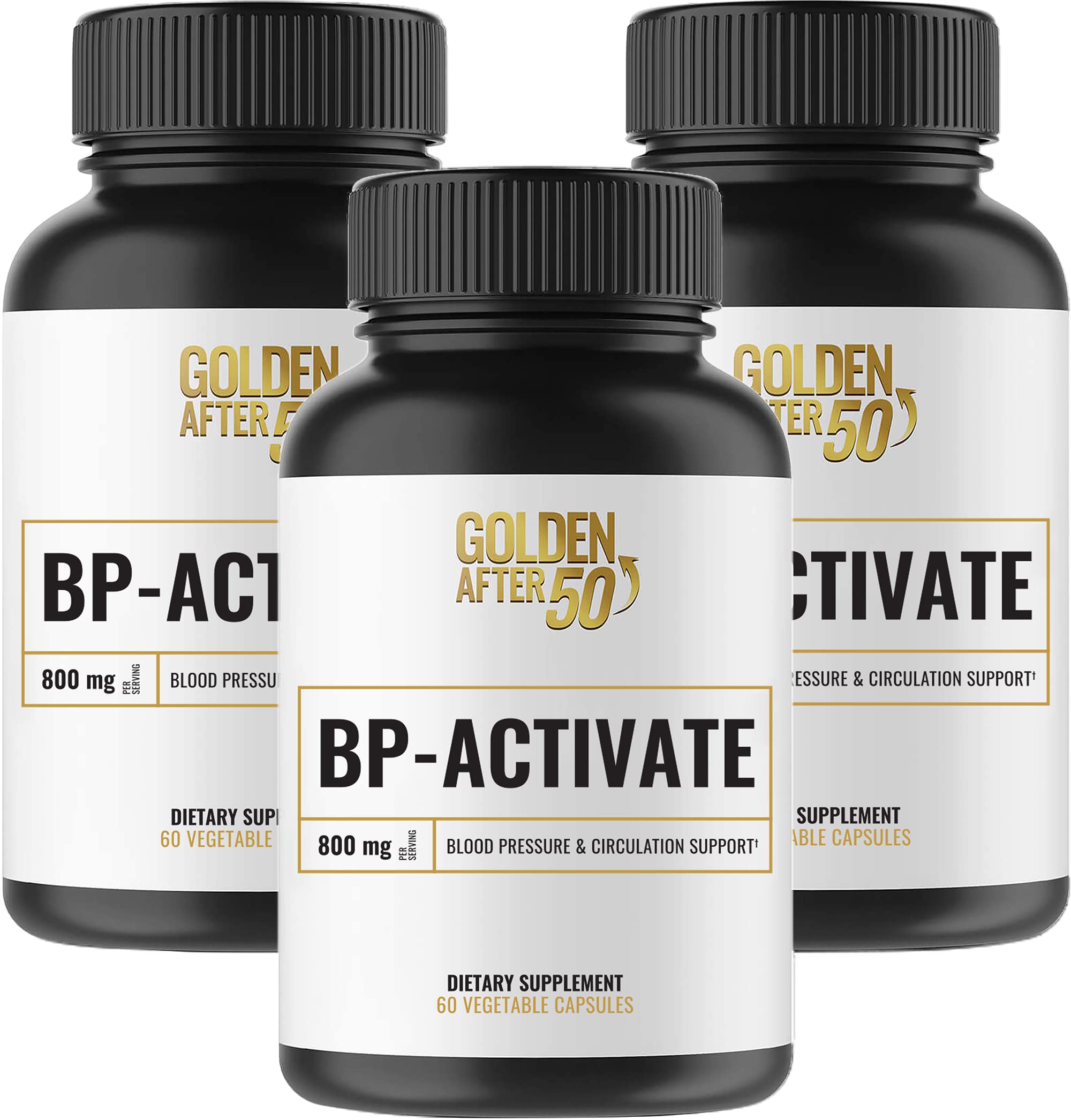 Golden After 50 BP-Activate - Heart Health Support Supplement with 800mg L-Arginine, AAKG & L-Citrulline - Blood Circulation & Nitric Oxide Booster - Essential Amino Acids Formula - 3 Bottle Value Pack | Supports Healthy Blood Pressure & Cardiovascular Function for Active Adults Over 50