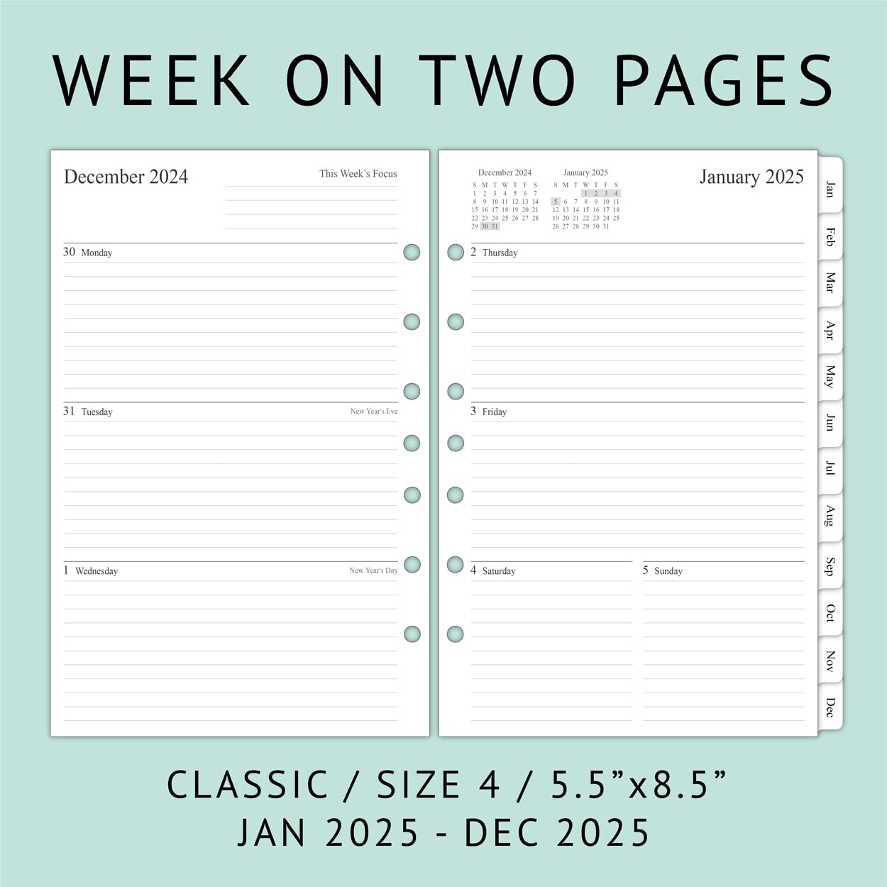 Newestor 2025 Weekly & Monthly Planner Refill - 5.5