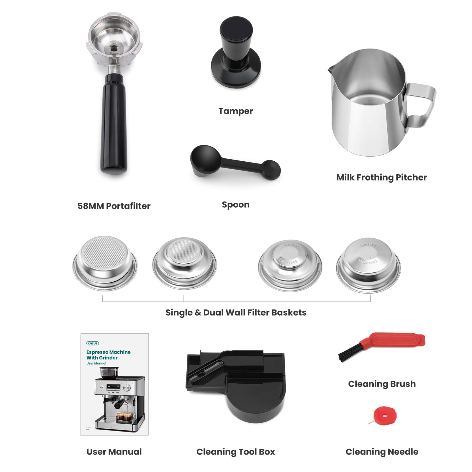 Gevi 20 Bar Espresso Machine with Built-in Grinder & Milk Frother - Professional Home Coffee Maker for Espresso, Cappuccino & Latte - 2.3L Large Water Tank (Perfect for Home Baristas & Coffee Lovers)