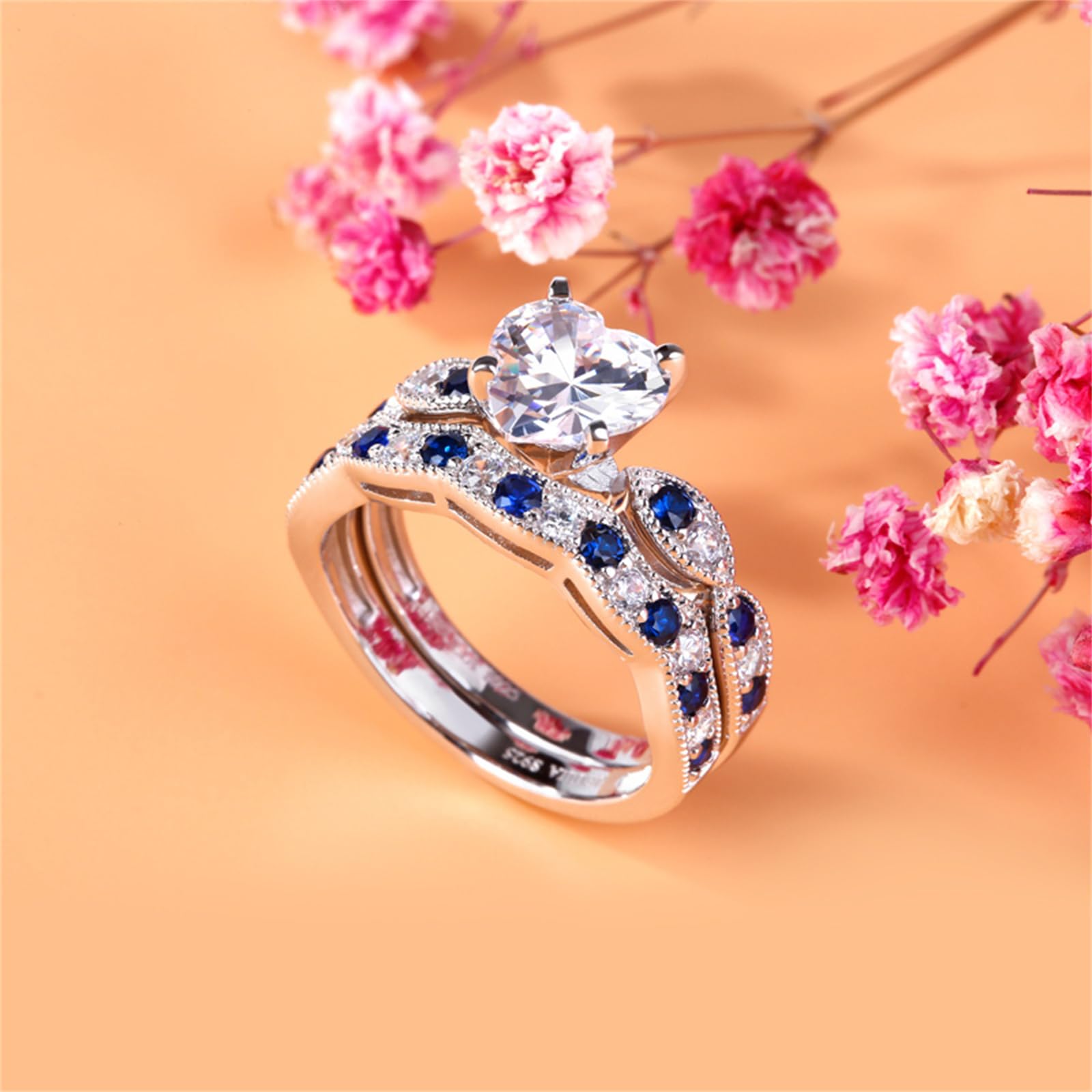 Jeulia 3 Carat CZ Solitaire Engagement Ring Set - Halo Milgrain Heart Cut Sterling Silver Wedding Band for Women | Perfect for Proposals, Anniversaries & Bridal Jewelry Collections