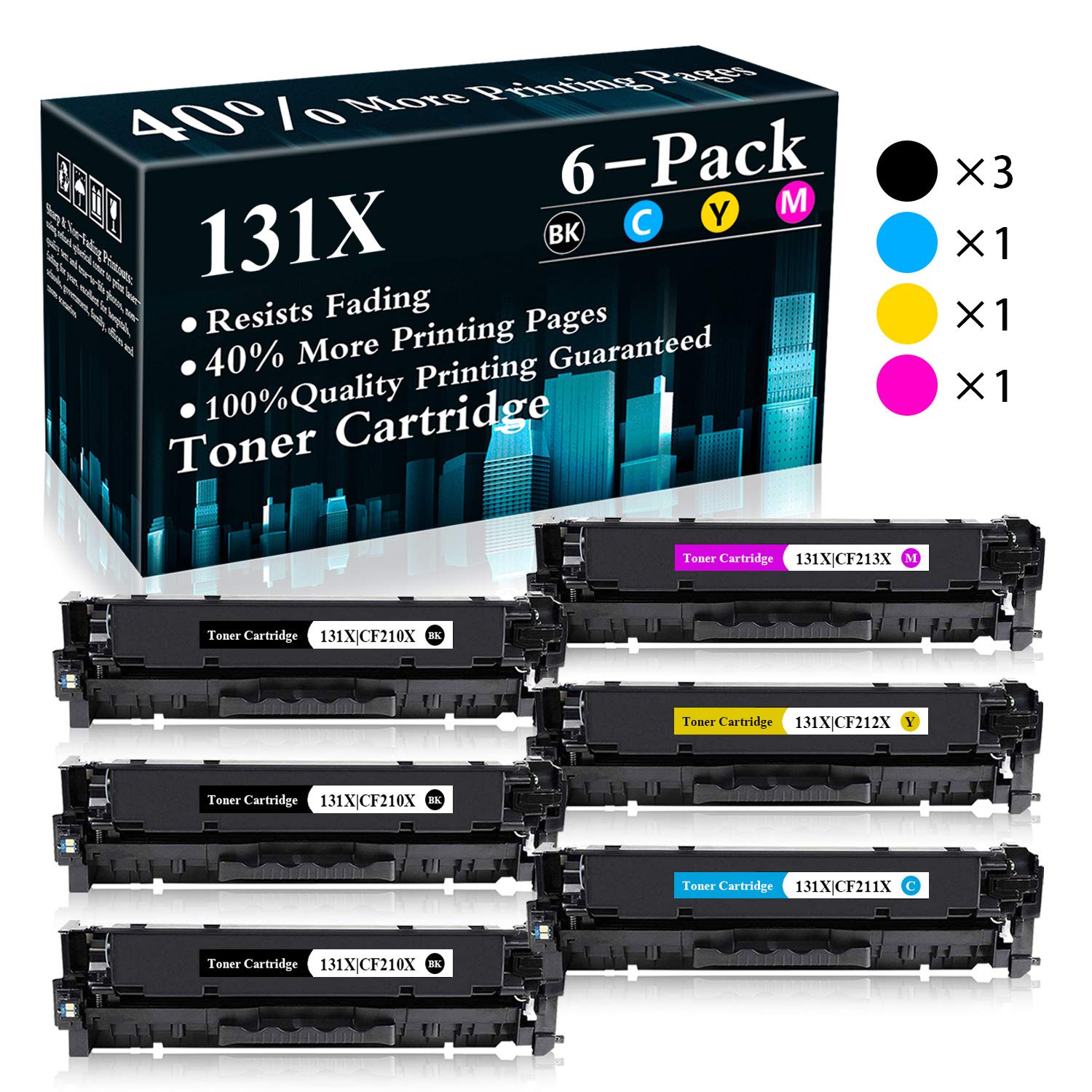 6-Pack Remanufactured Toner Cartridges (3BK+C+M+Y) - Compatible with HP Color LaserJet Pro M251n/M251nw/M276n/M276nw (CF146A/CF147A/CF144A/CF145A) - Replacement for CF210X/CF211X/CF212X/CF213X - Ideal for Home & Office Printing Needs