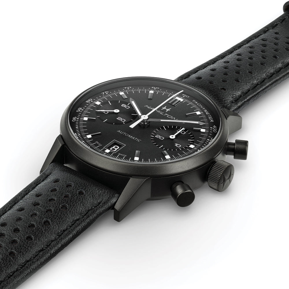 American Classic Intra Matic Automatic Chronograph Watch - 40mm Black PVD Case with Genuine Leather Strap | Perfect for Business, Casual & Formal Occasions