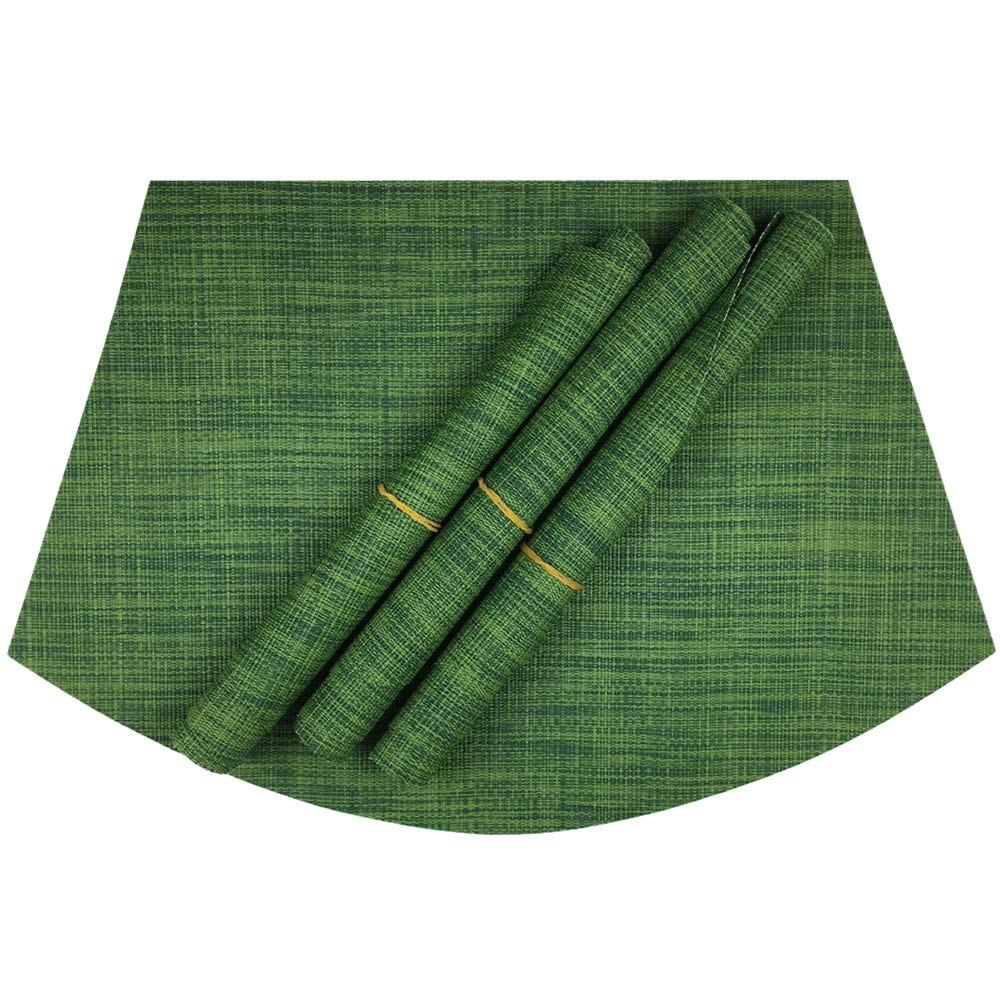 Non-Slip Woven Vinyl Placemats Set of 4 - Heat-Resistant, Washable & Easy Clean Round Table Mats for Dining (Seaweed Green) | Perfect for Family Dinners, Parties & Restaurant Use