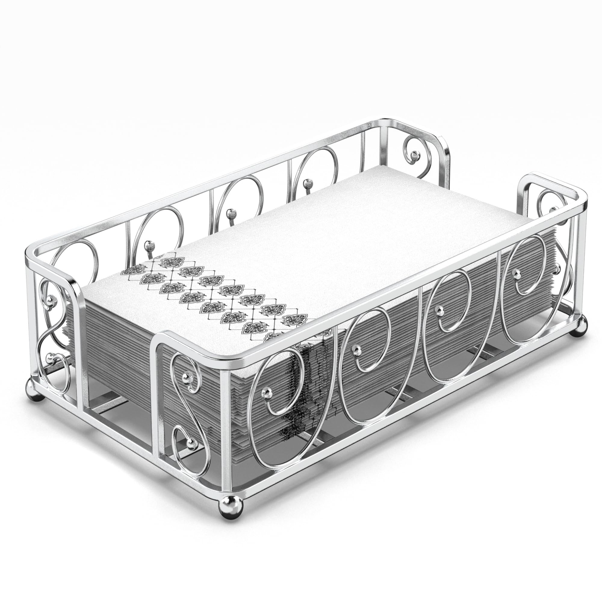 Silver & Chrome Napkin Holder for Bathroom - Elegant Cast Iron Paper Towel Holder for Countertop - Stylish Guest Towel Tray | Perfect for Home Decor, Kitchen & Bathroom Organization