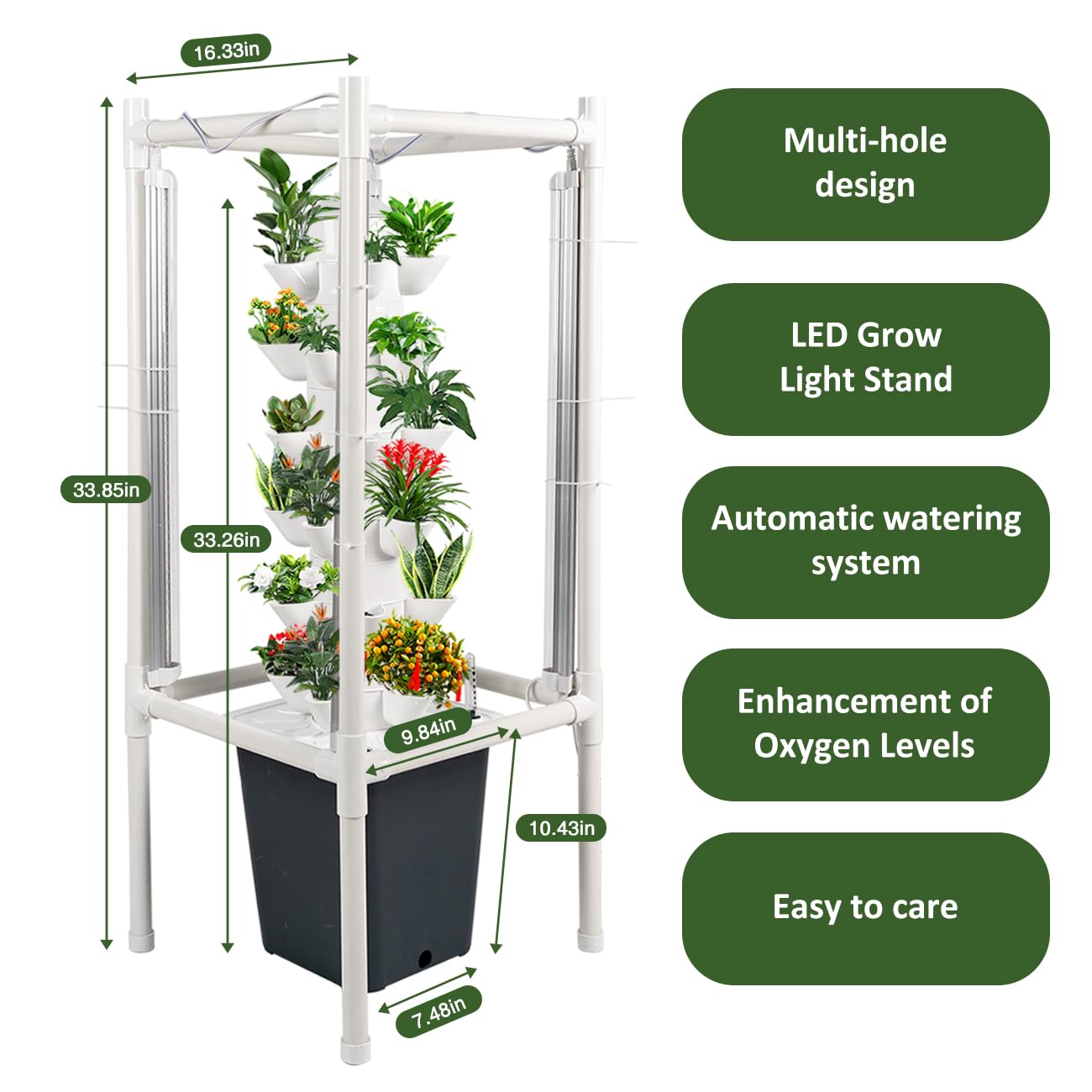 Biosp Hydroponics Tower Garden Vertical Growing System Kit - 30 Pods Indoor Gardening with LED Grow Light, Water Pump & Smart Plug for Herbs, Fruits, Vegetables | Perfect for Home, Apartment, Urban Farming & Nursery Germination (Seedlings Not Included)