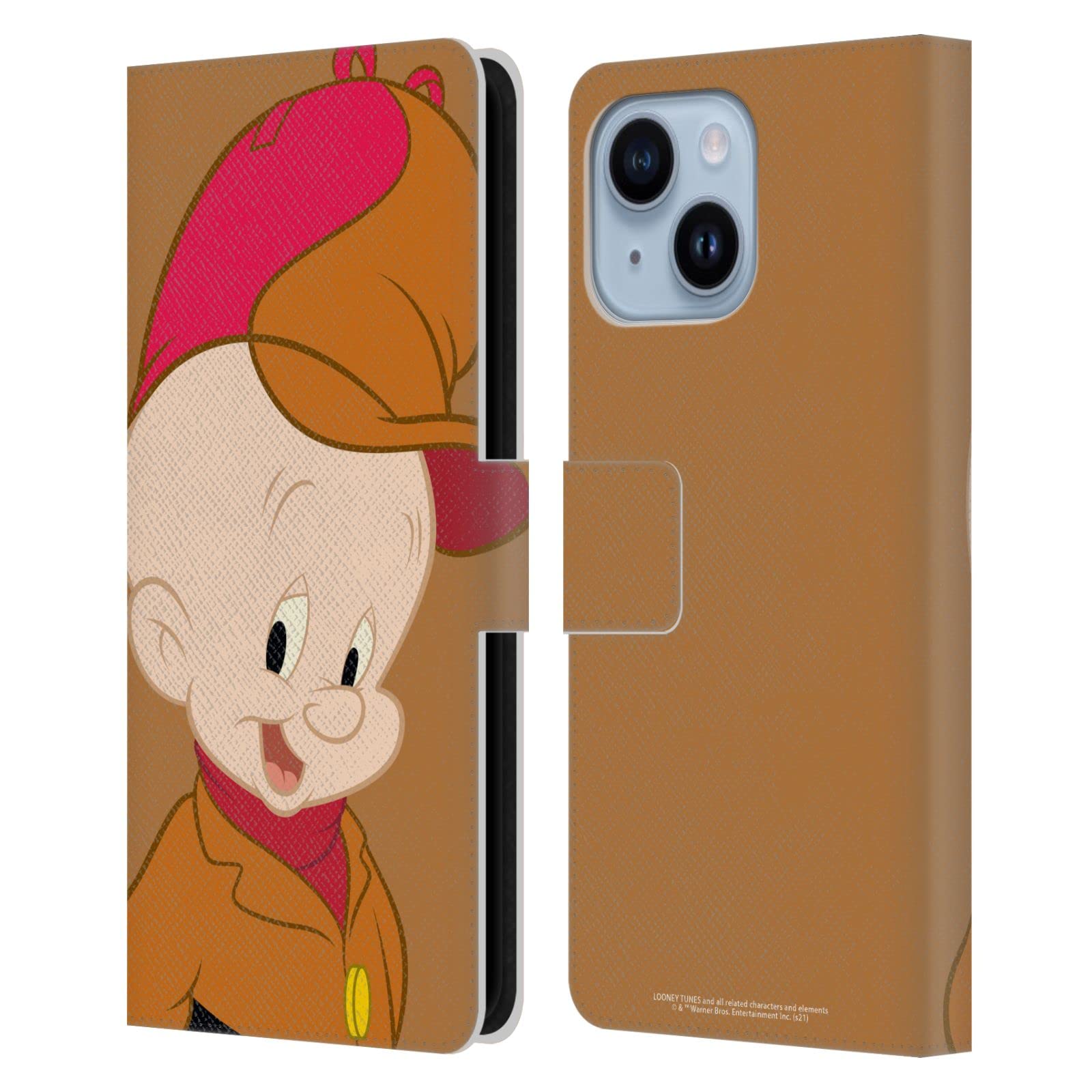 Looney Tunes Elmer Fudd iPhone 14 Plus Leather Wallet Case – Officially Licensed by Head Case Designs, Perfect for Everyday Use and Travel