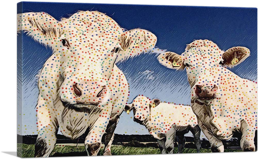 ARTCANVAS Cows Polka Dots Framed Canvas Wall Art - 26x18 Inch Modern Farmhouse Decor, Stretched & Ready to Hang - Perfect for Living Room, Bedroom, Nursery or Office Decor