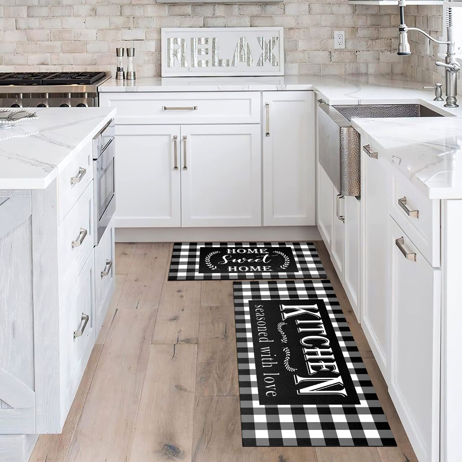 Buffalo Plaid Kitchen Mat Set of 2 - Non-Slip Thick Comfort Floor Rugs for Kitchen, Sink, Office & Laundry (17