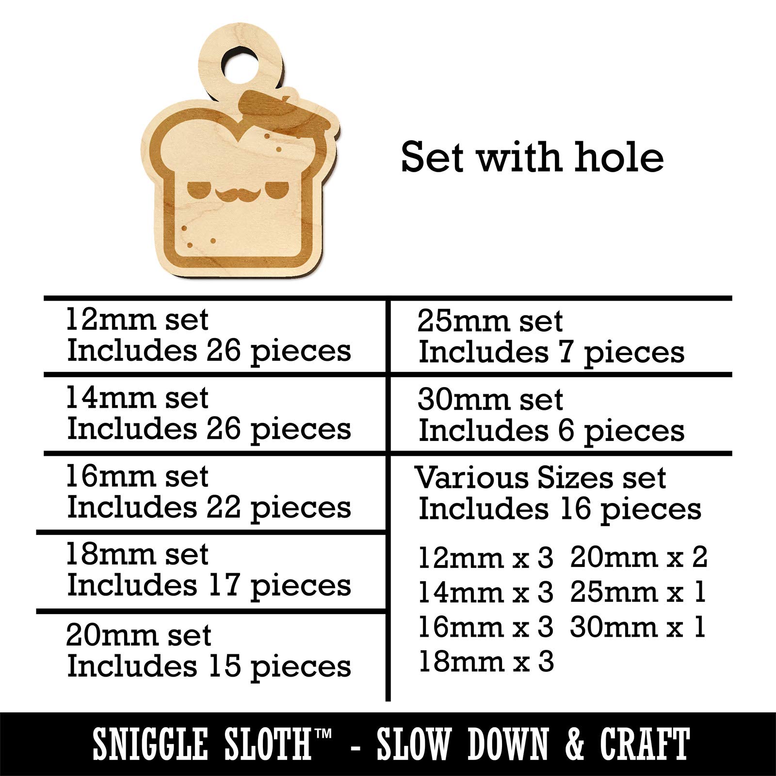 Kawaii French Toast Bread Mini Wooden Charms for Jewelry Making - 20mm (15pcs) with Hole - DIY Craft Supplies for Bracelets, Necklaces & Keychains - Cute Pendant Accessories for Scrapbooking & Gift Decor