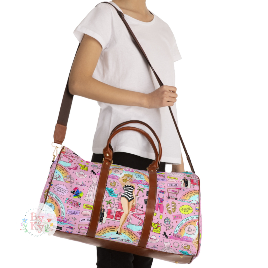 PREORDER: Barbie Movie Themed Waterproof Duffle Bag for Women - Pink Travel Gym Bag for Swimming, Beach, Sports & Workout