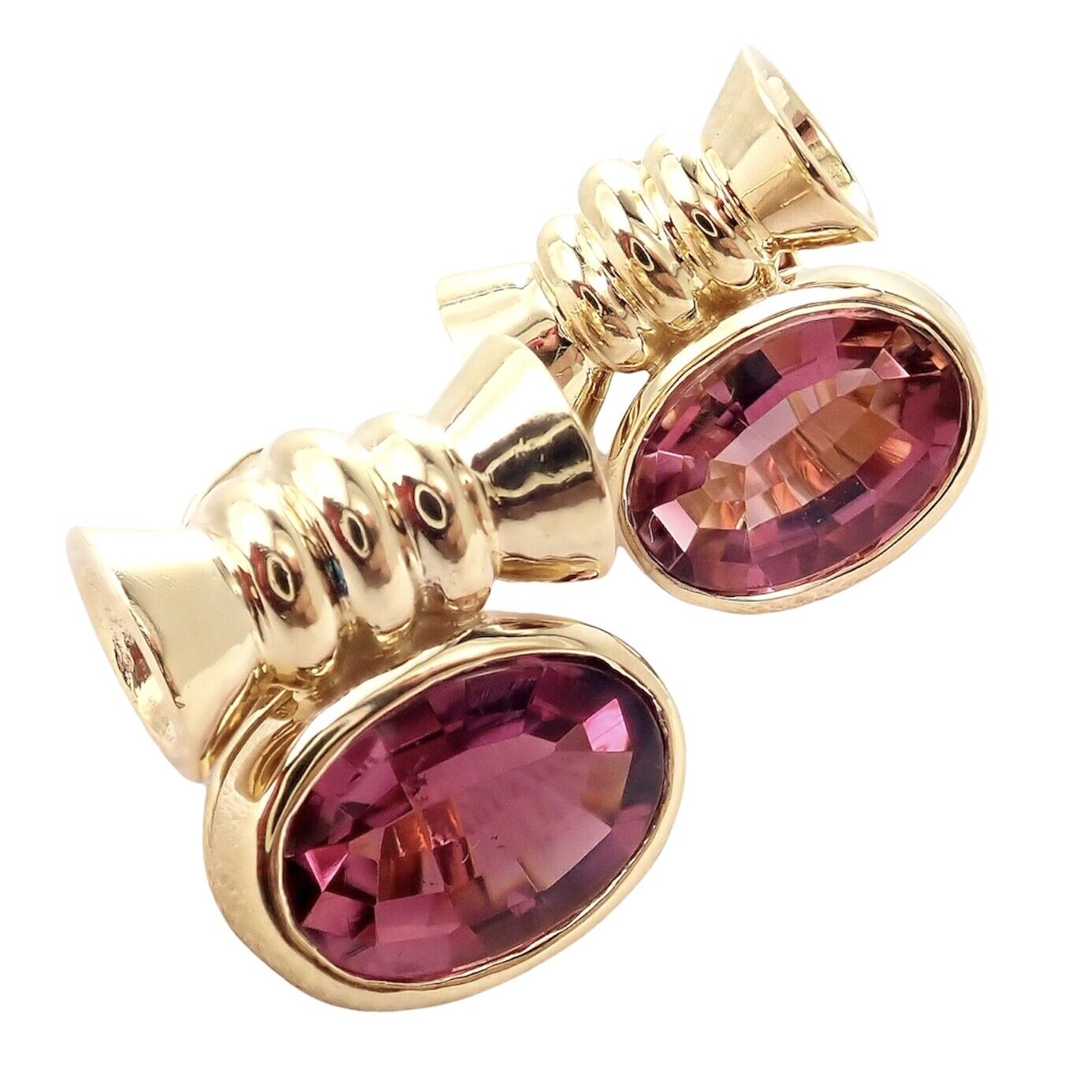 Vintage Bulgari Bvlgari 18k Yellow Gold Pink Tourmaline Earrings - Luxury Jewelry for Women, Perfect for Weddings, Parties & Special Occasions