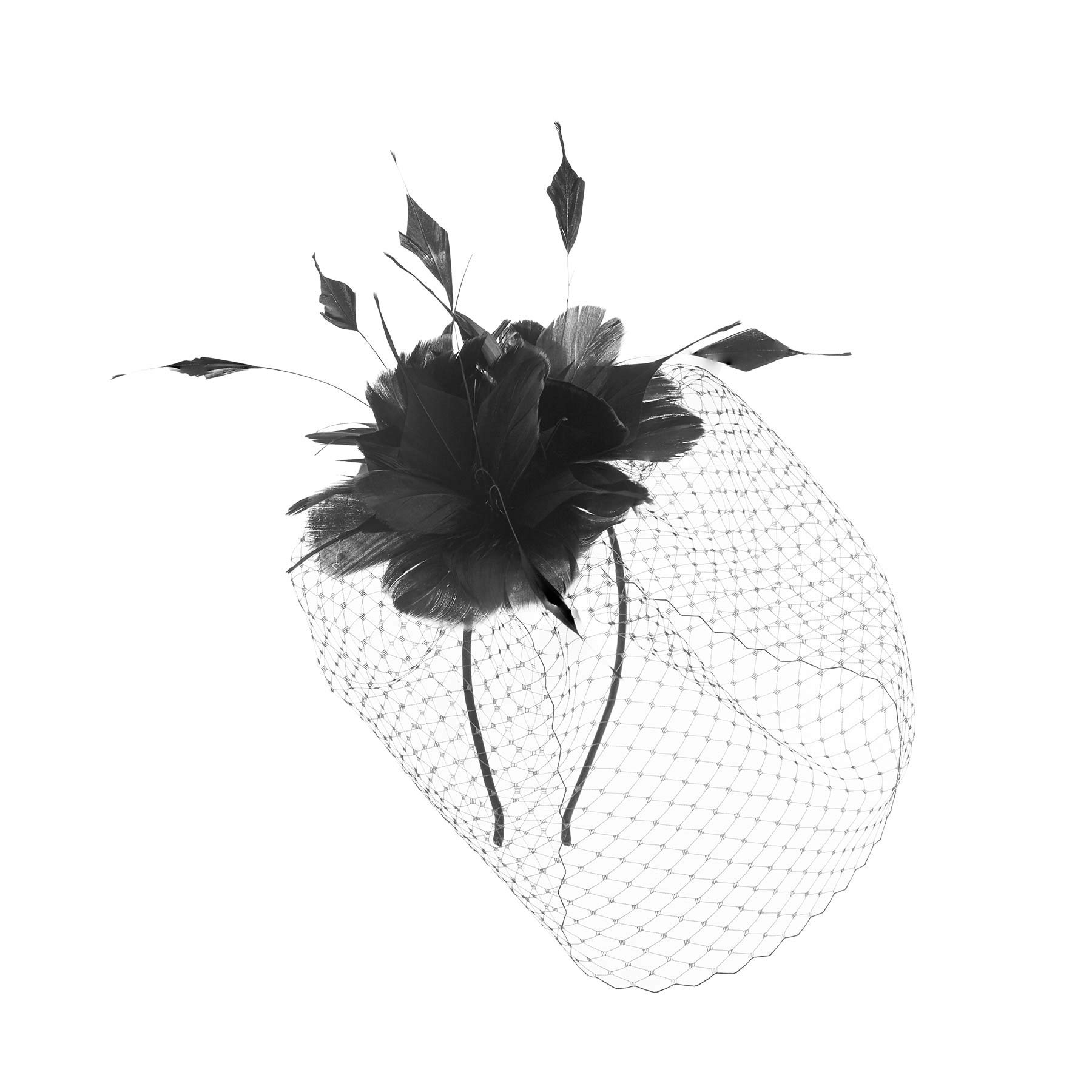 EVITA PERONI Large Black & Beige Fascinator Hat with Natural Feathers - Elegant Fishing Net Hair Band Headpiece for Women - Perfect for Weddings, Tea Parties & Special Occasions