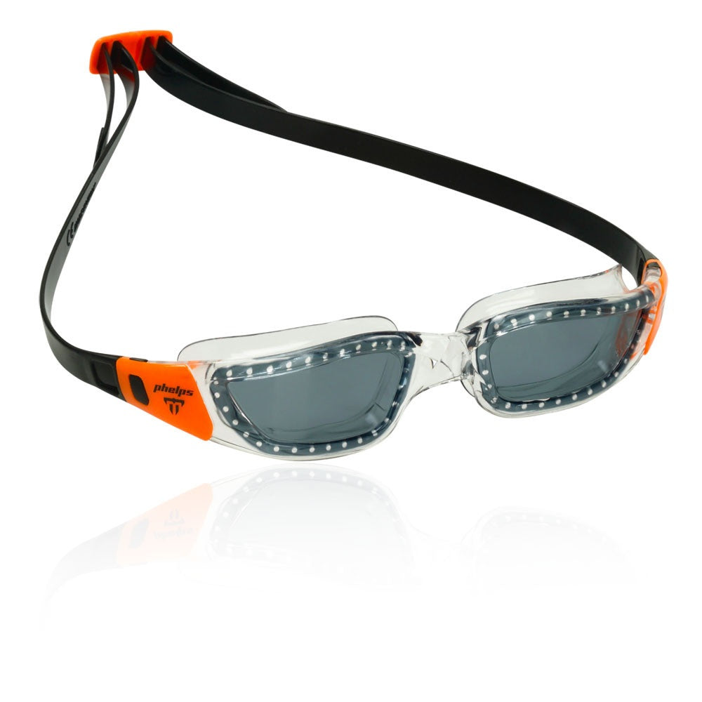 Aqua Sphere Tiburon Swim Goggles with Clear/Orange Buckles & Smoke Lens - EP2860008LD - Perfect for Competitive Swimming, Triathlon Training & Open Water Swimming