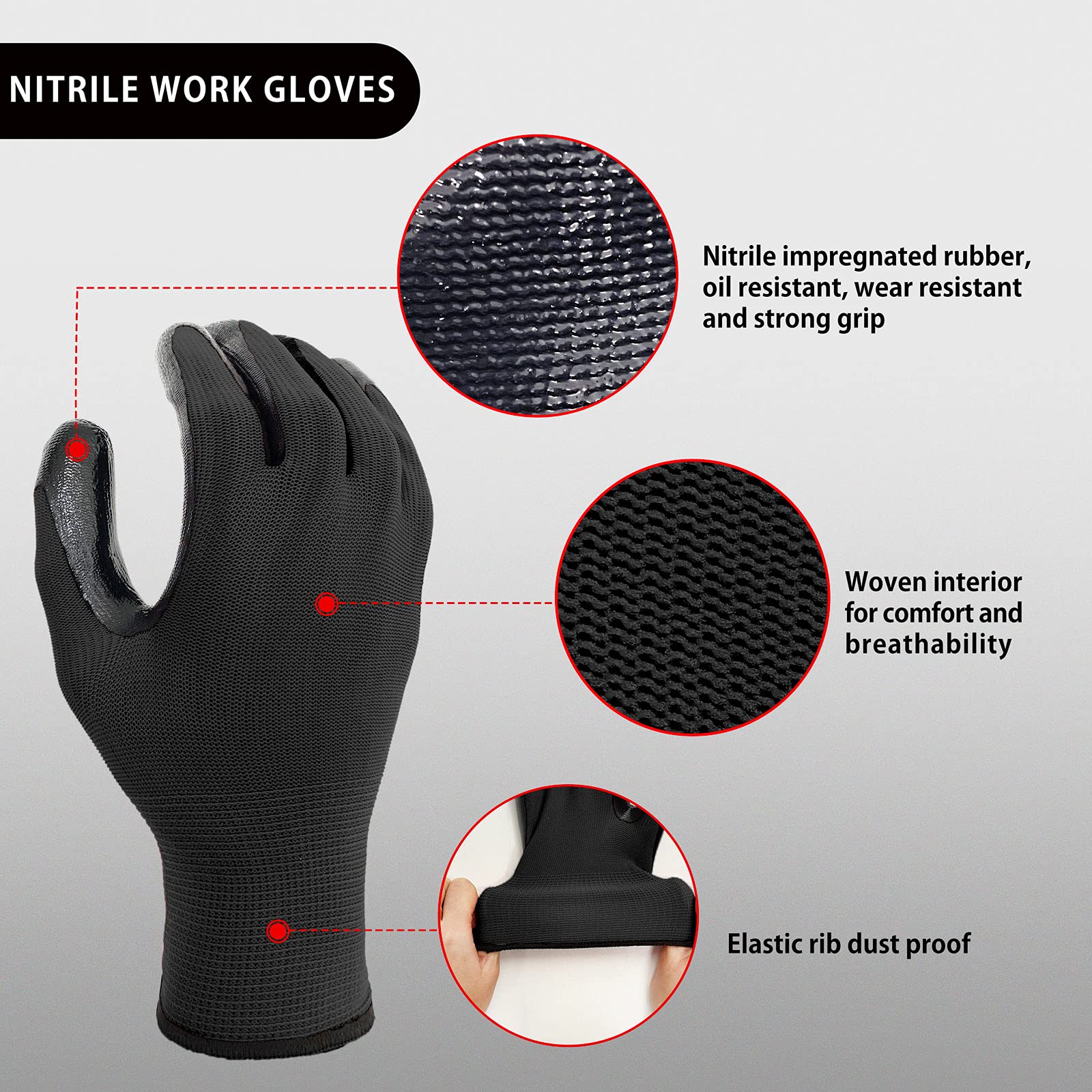 Evridwear Rubber Coated Work Gloves with Enhanced Grip - 12 Pairs Bulk Pack for Men & Women - Ideal for Warehouse, Mechanic, Construction & DIY Projects