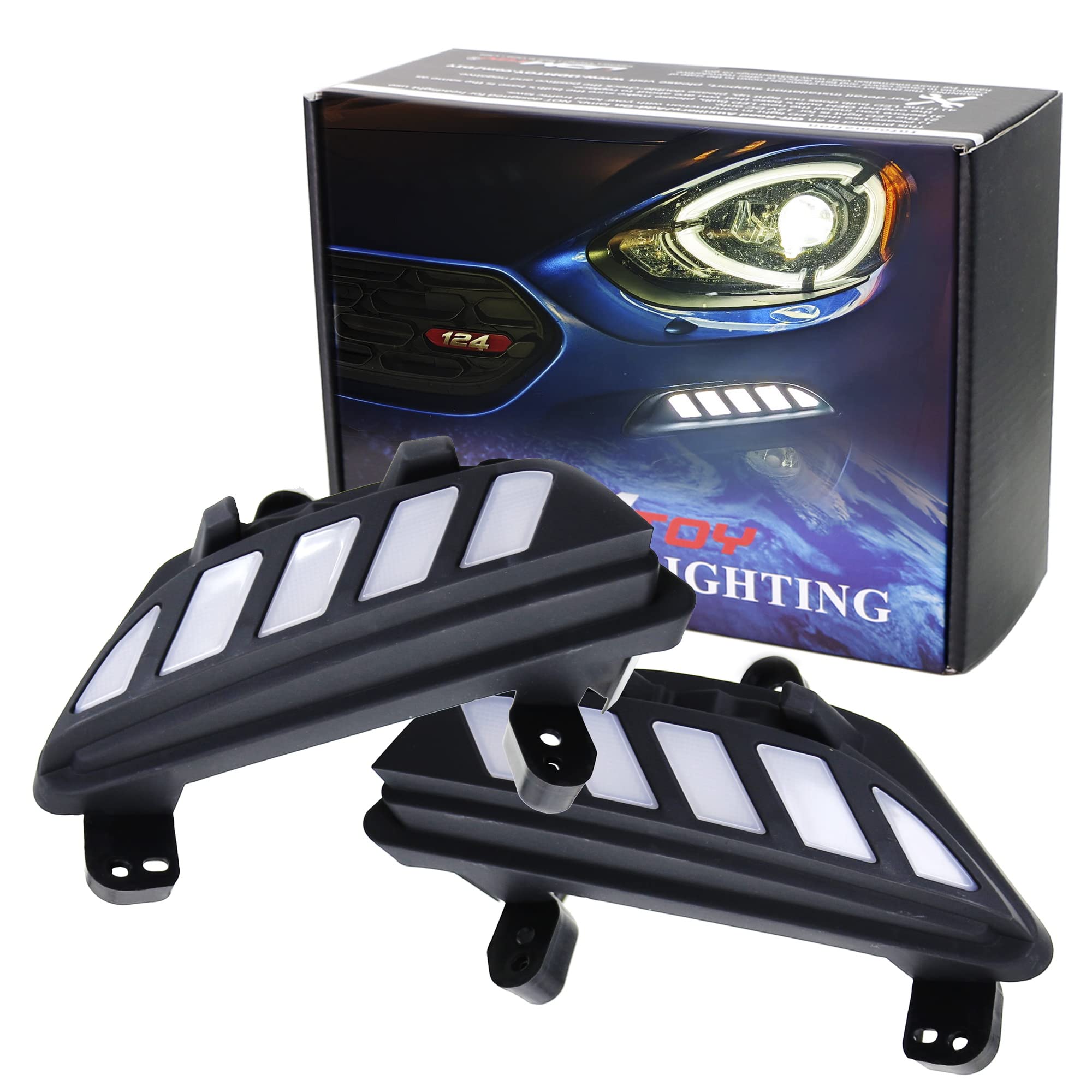iJDMTOY Switchback LED Daytime Running Lights Assembly for 2015-2020 Fiat 124 Spider - 6 Xenon White DRL LEDs & 16 Amber Yellow Turn Signal LEDs - Perfect for Enhanced Visibility and Style Upgrade