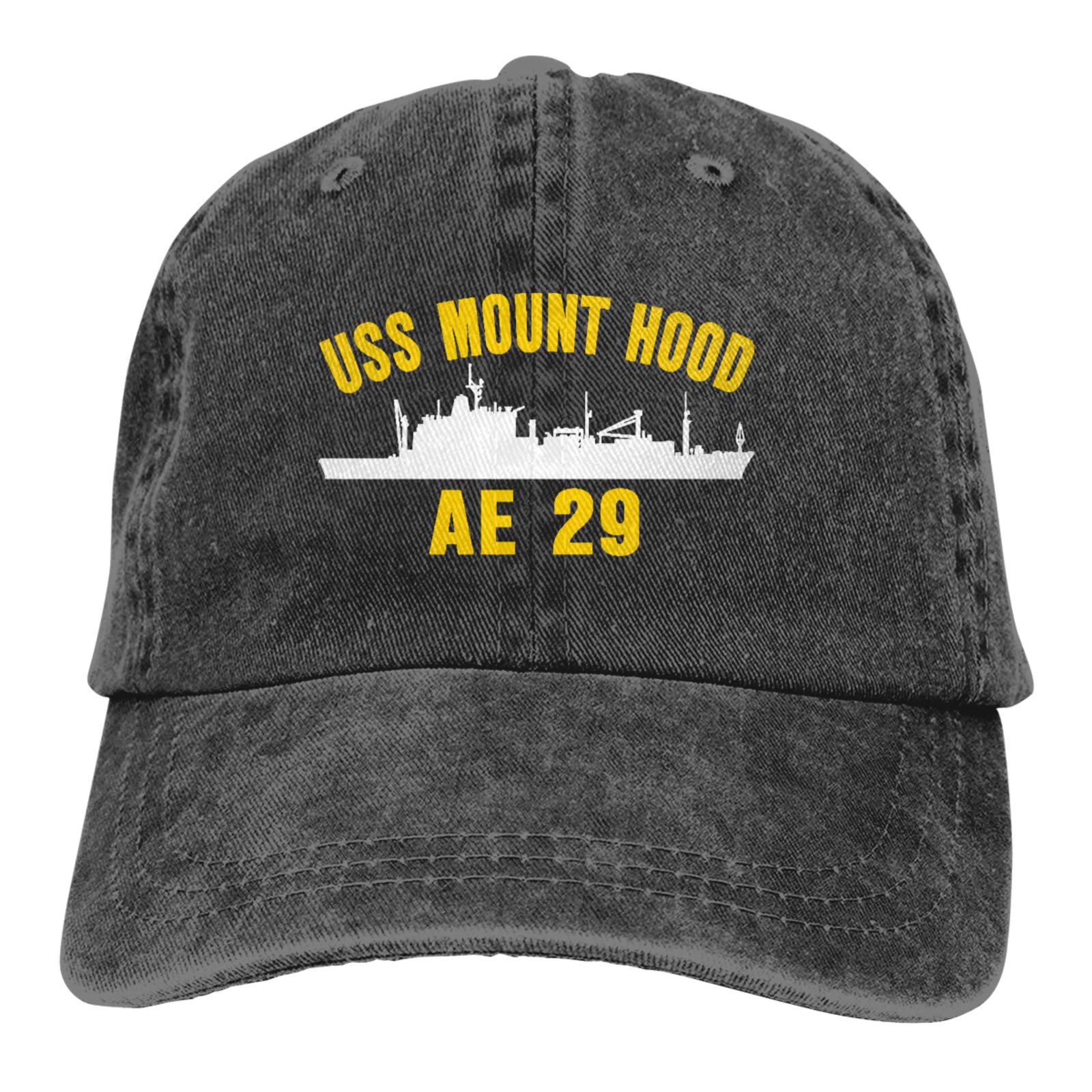USS Mount Hood AE-29 Vintage Denim Dad Hat - Distressed Baseball Cap for Men & Women - Casual Cowboy Style Hat for Outdoor, Music Festivals & Streetwear Fashion