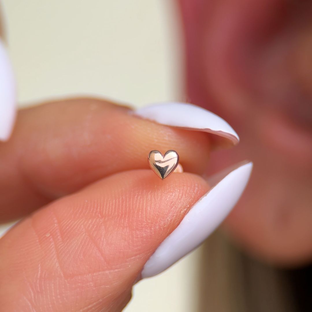 14K Rose Gold Minimalist Heart Stud Earrings - Dainty & Elegant Flat Back Earrings for Women - Perfect for Everyday Wear, Date Nights & Gifting