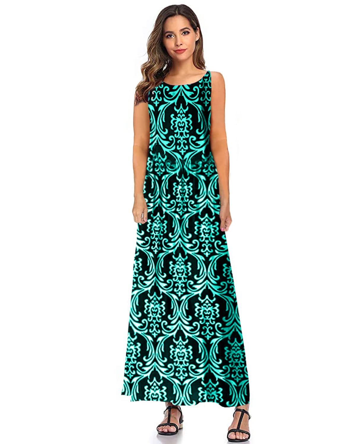 SHELY Women's Sleeveless Loose Plain Casual Maxi Long Dress with Pockets - Summer Beach Cover Up, Vacation Sundress, Boho Chic Outfit for Outdoor Parties & Travel