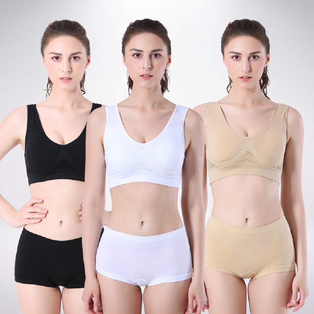 3 Pack Women's Comfort Aire Bras - Breathable Mesh Sports Bras for Fitness, Yoga & Running - Supportive & Comfortable Activewear for Workouts & Daily Wear