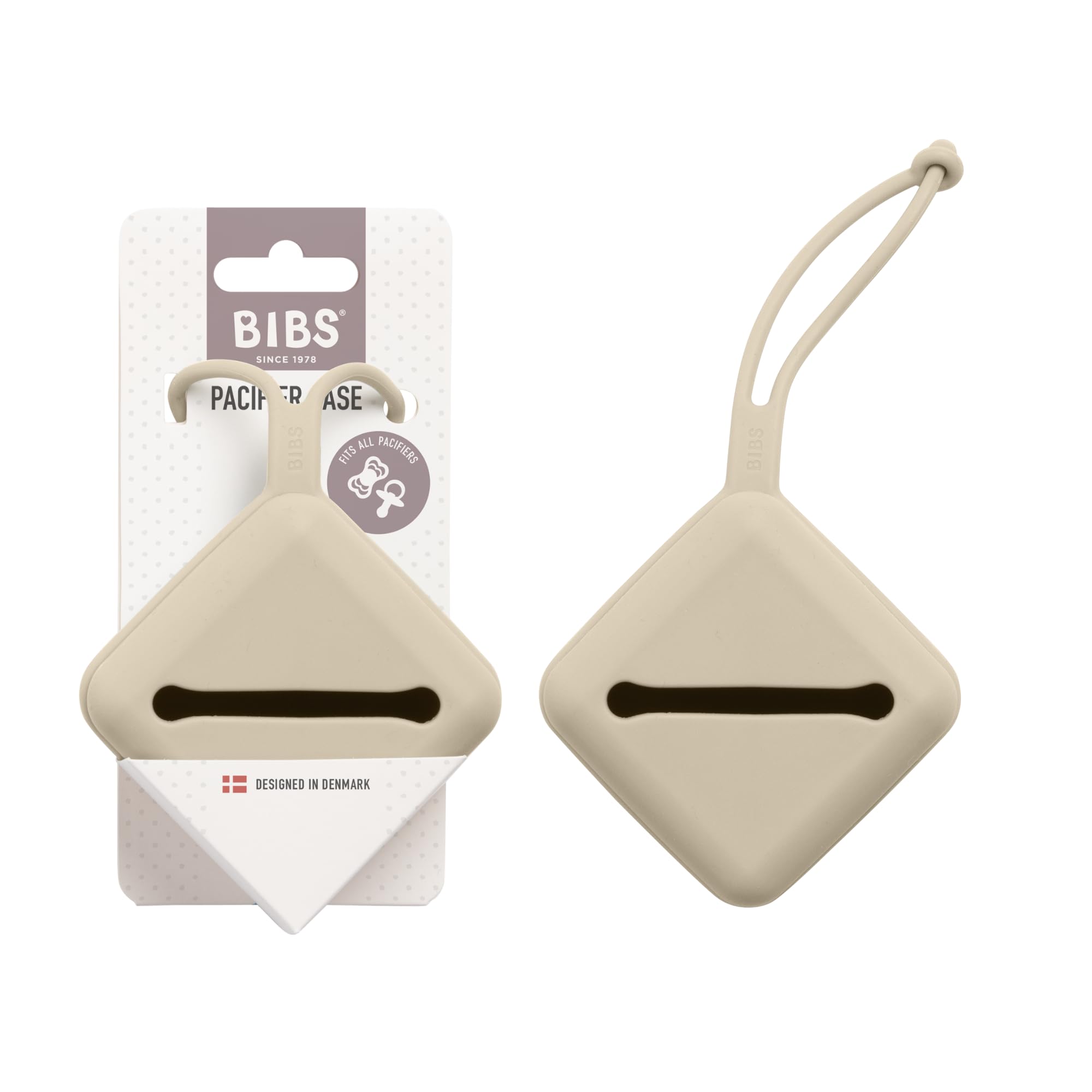 BIBS Pacifier Case with Loop - Holds 3 Pacifiers, 100% BPA-Free, Made in Denmark (Vanilla) - Perfect for Baby Travel, Daycare & On-the-Go Parents
