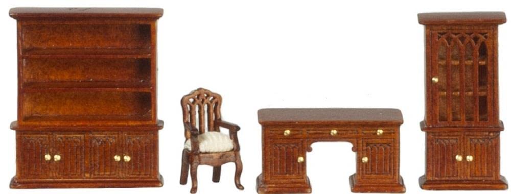 Melody Jane Dolls Houses Walnut Study Office Set - 1:48 Scale Miniature Furniture for Dollhouse (1/4 inch) - Perfect for Collectors, Model Displays & Miniature Room Decor