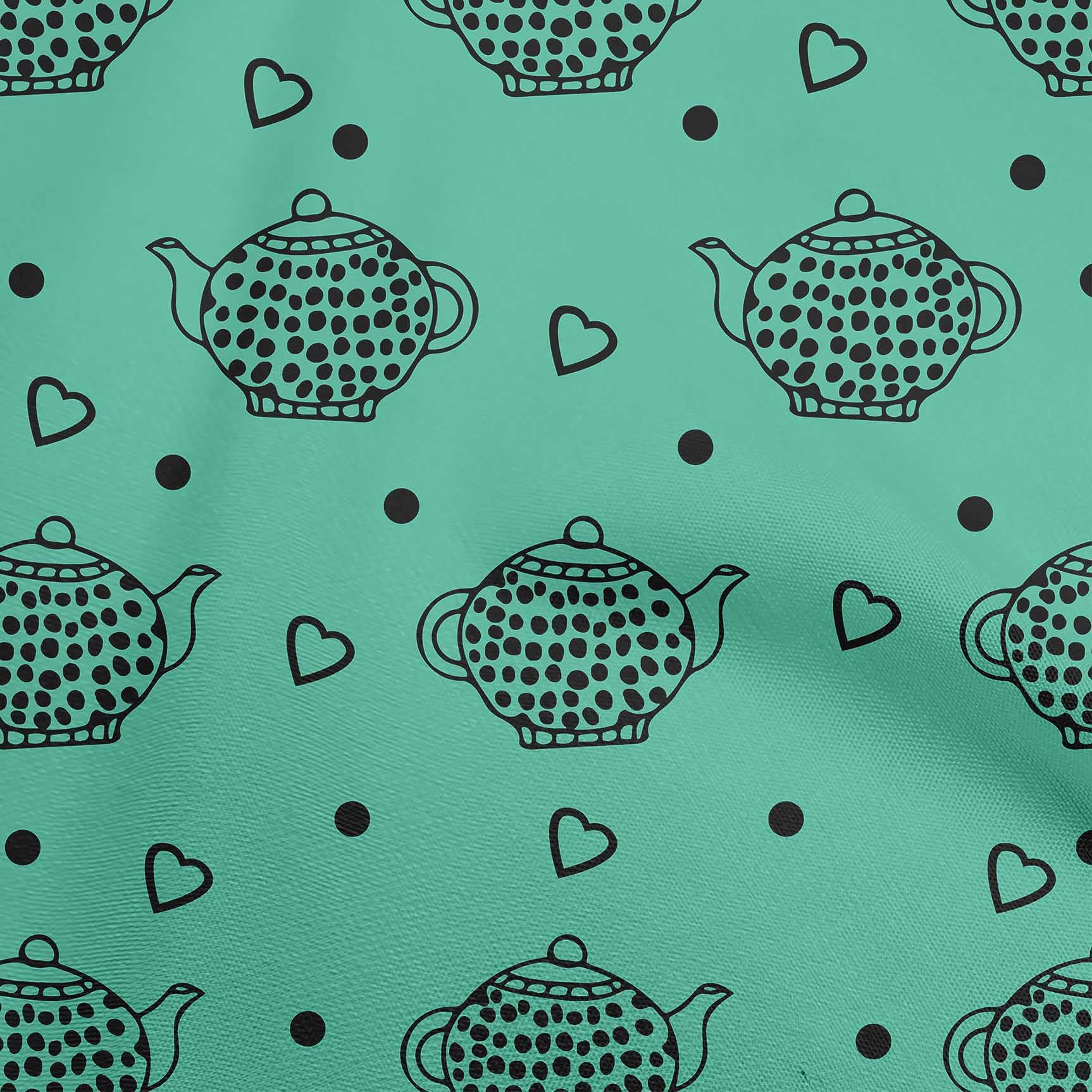 Premium 100% Cotton Poplin Fabric - Sea Green Tea Kettle Print - 56 Inch Wide by The Yard | Perfect for Dresses, Skirts & DIY Fashion Projects