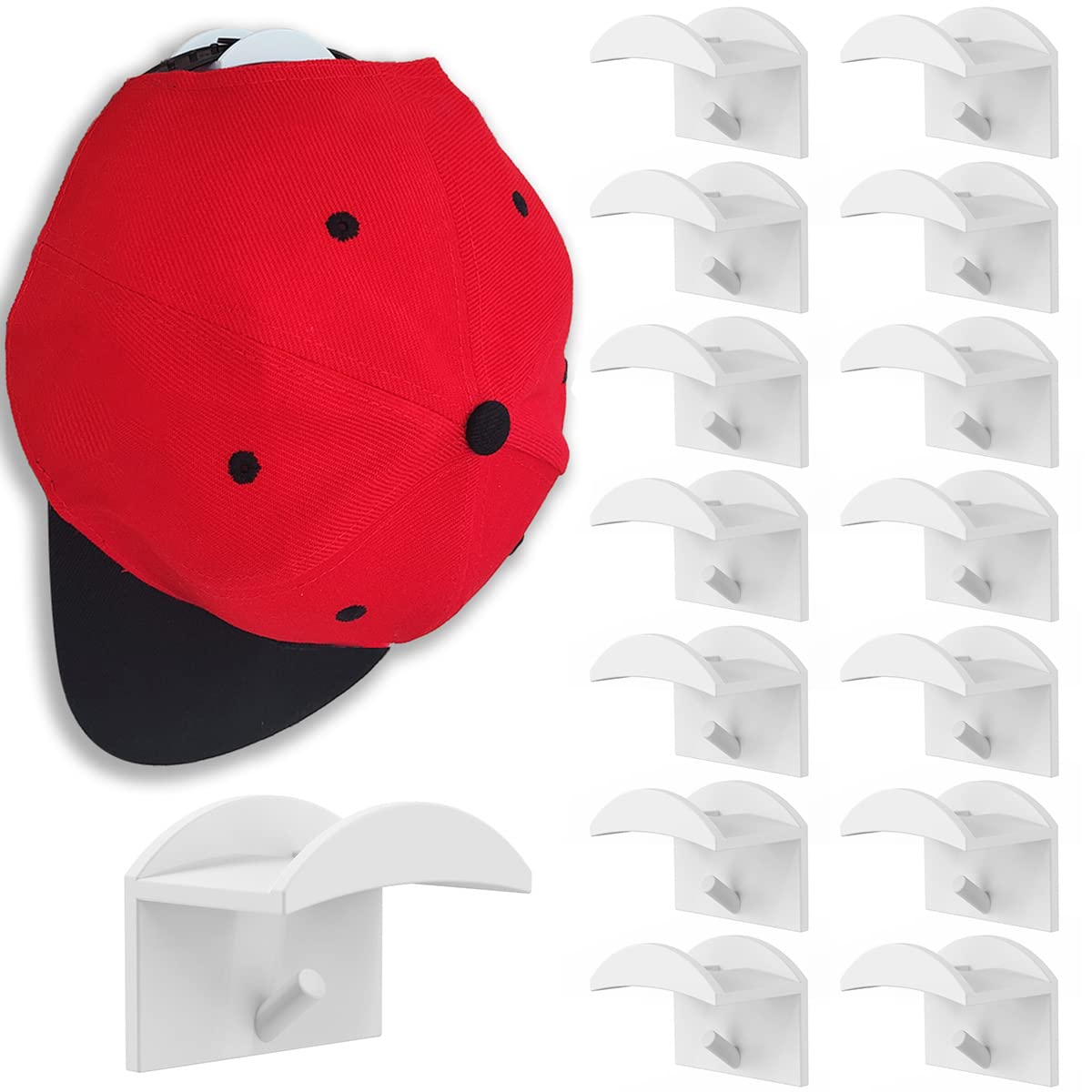 16Pcs Self Adhesive Hat Hooks - No Drill Wall Mount Hat Rack with 3lb Load Capacity - Modern Minimalist White Hat Hangers for Bedroom, Bathroom & Hallway Organization - Perfect for Caps, Scarves, Keys & Small Accessories