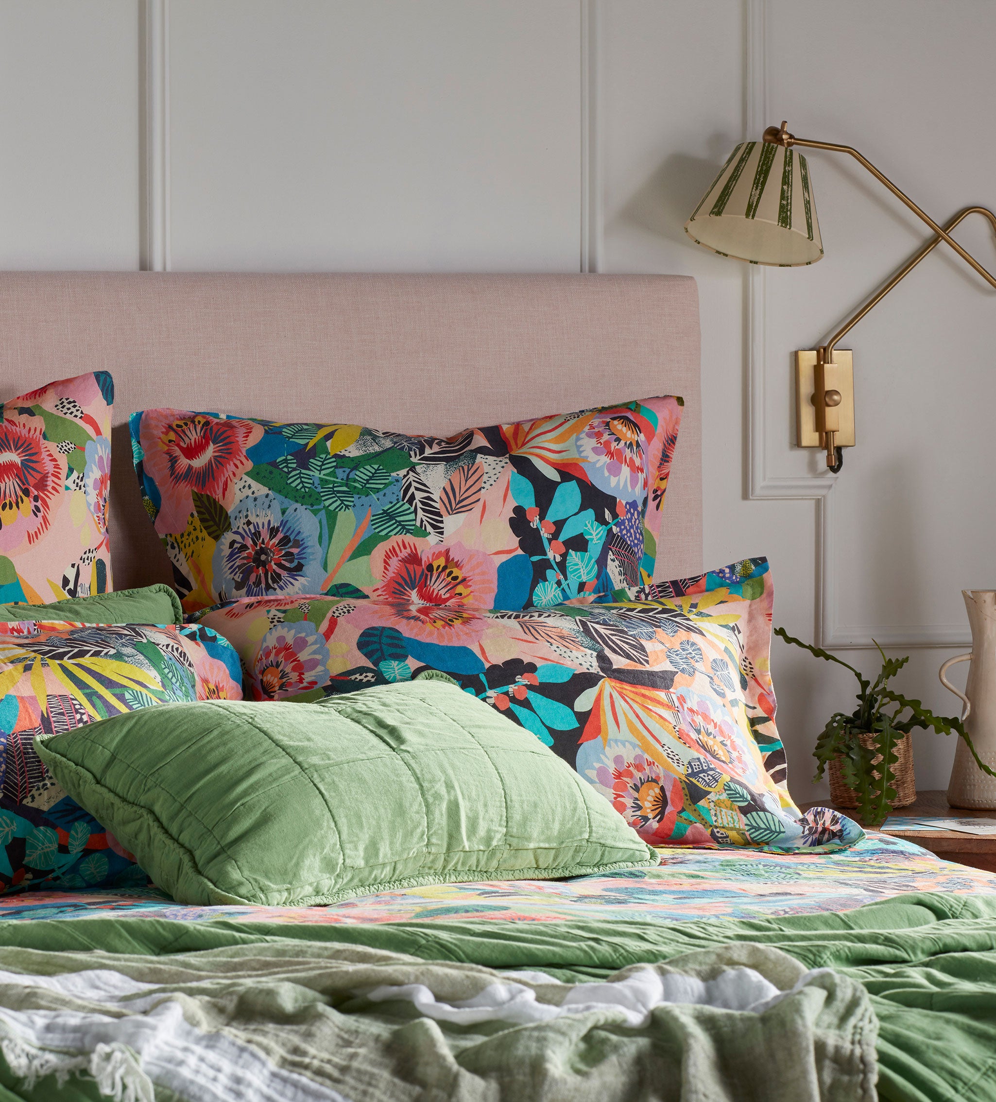 Spring Green Finn 100% Cotton Quilted Cushion Cover - Soft Decorative Pillow Case for Sofa, Bed, Chair - Home Decor & Living Room Accessories