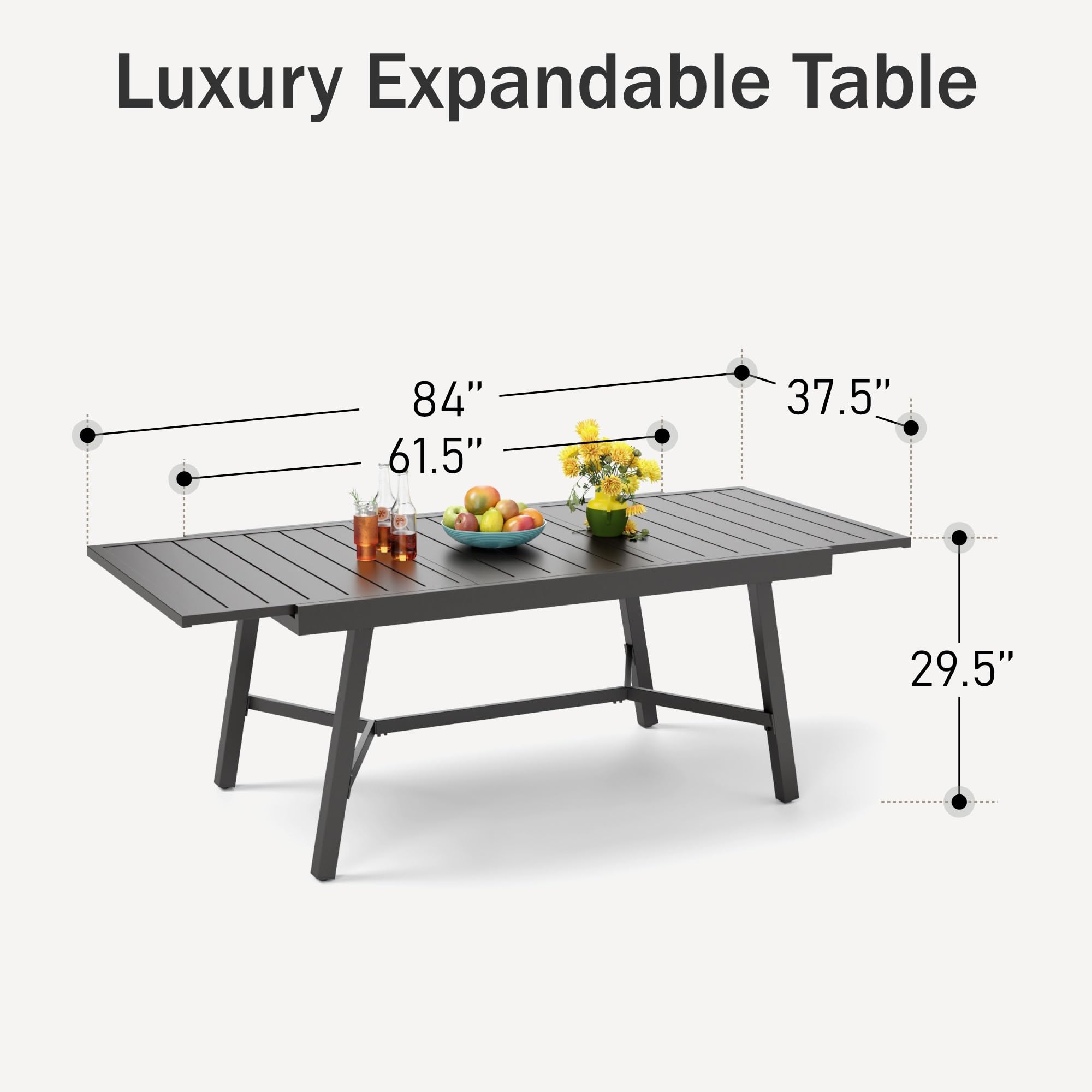 PHI VILLA Expandable Outdoor Dining Table - 6 to 8 Person Metal Patio Table with Adjustable Legs, Black Rectangular Garden Bistro Table - Perfect for Backyard BBQs, Poolside Gatherings & Outdoor Entertaining