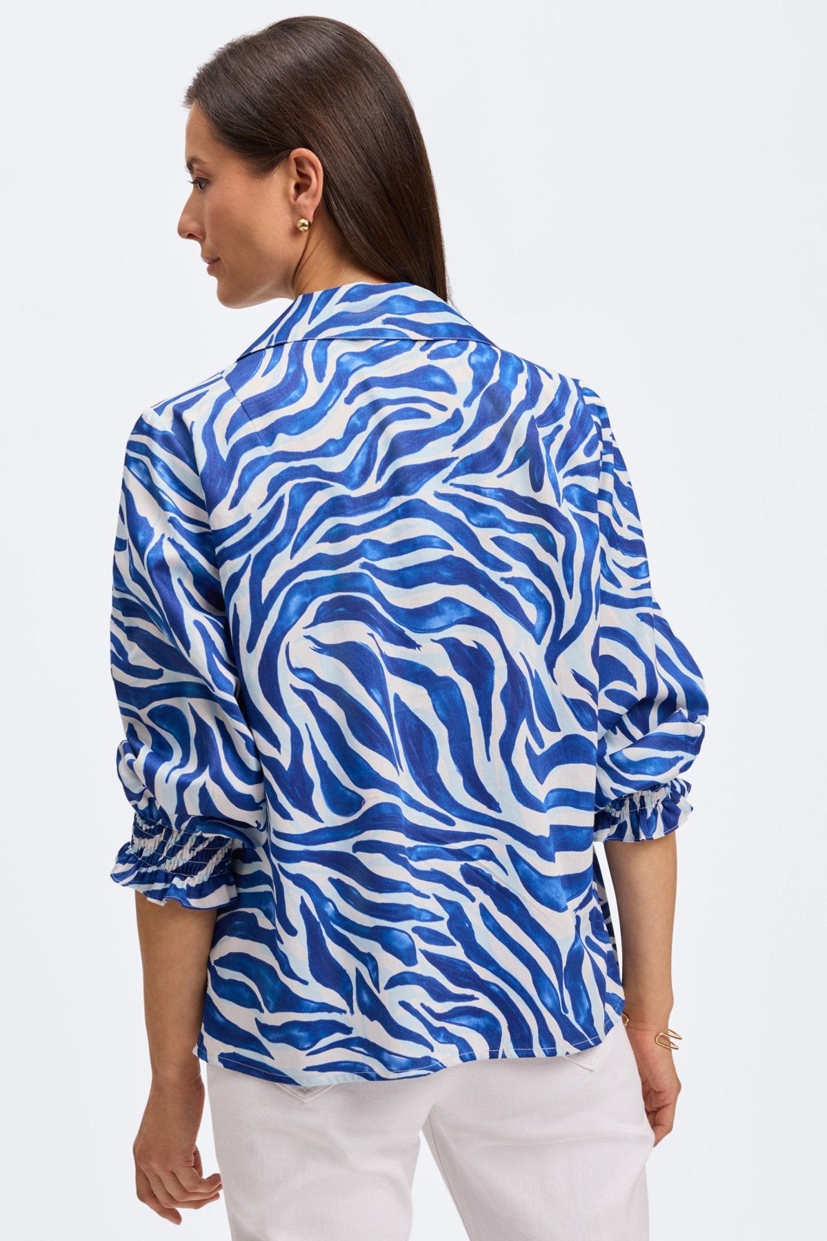 Alexis Tonal Zebra Print 3/4 Sleeve Popover Blouse for Women | Casual Office Wear & Spring Outfits