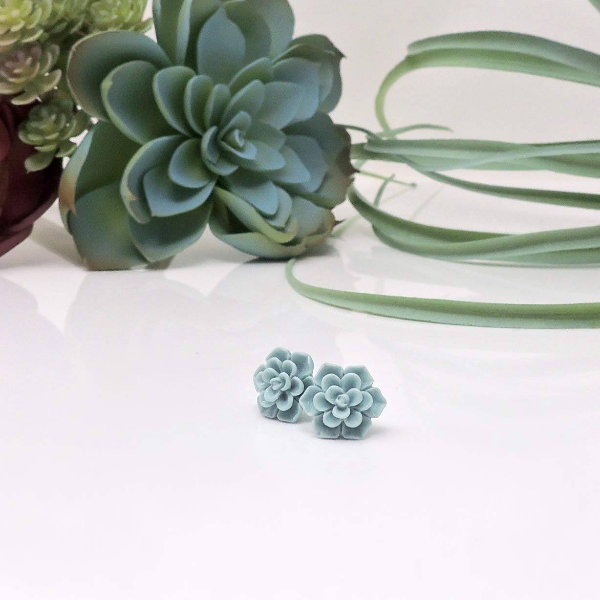 Hypoallergenic Succulent Earrings for Sensitive Ears - Aqua Color Pure Titanium Jewelry | Perfect for Daily Wear, Gift Giving & Special Occasions