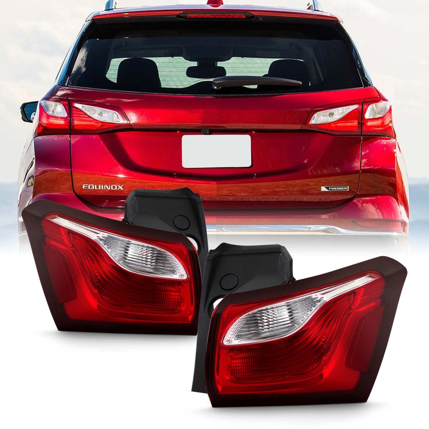 AKKON Red Chrome Tail Lights for 2018-2020 Chevy Equinox - Direct Replacement LED Brake Lamps (Driver & Passenger Side) - Enhances Style & Safety for Night Driving & Car Shows