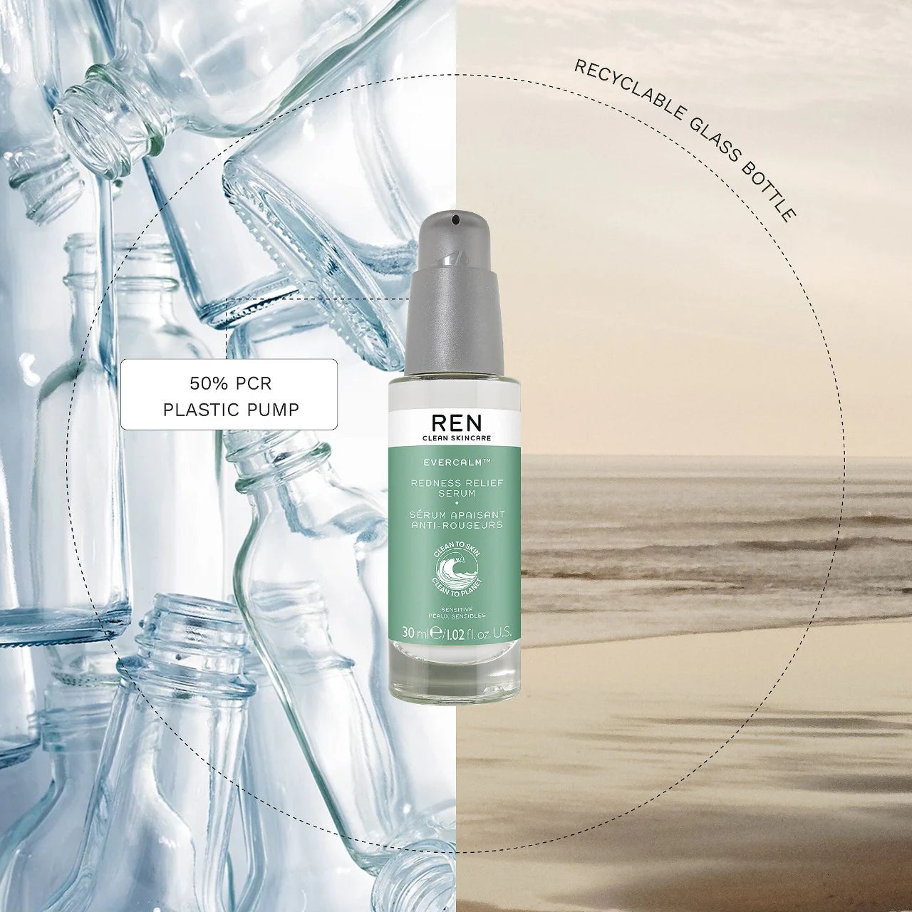REN Clean Skincare Evercalm™ Redness Relief Serum 30ml - Soothing Facial Treatment for Sensitive Skin | Reduce Redness & Calm Irritation | Perfect for Rosacea & Post-Procedure Care
