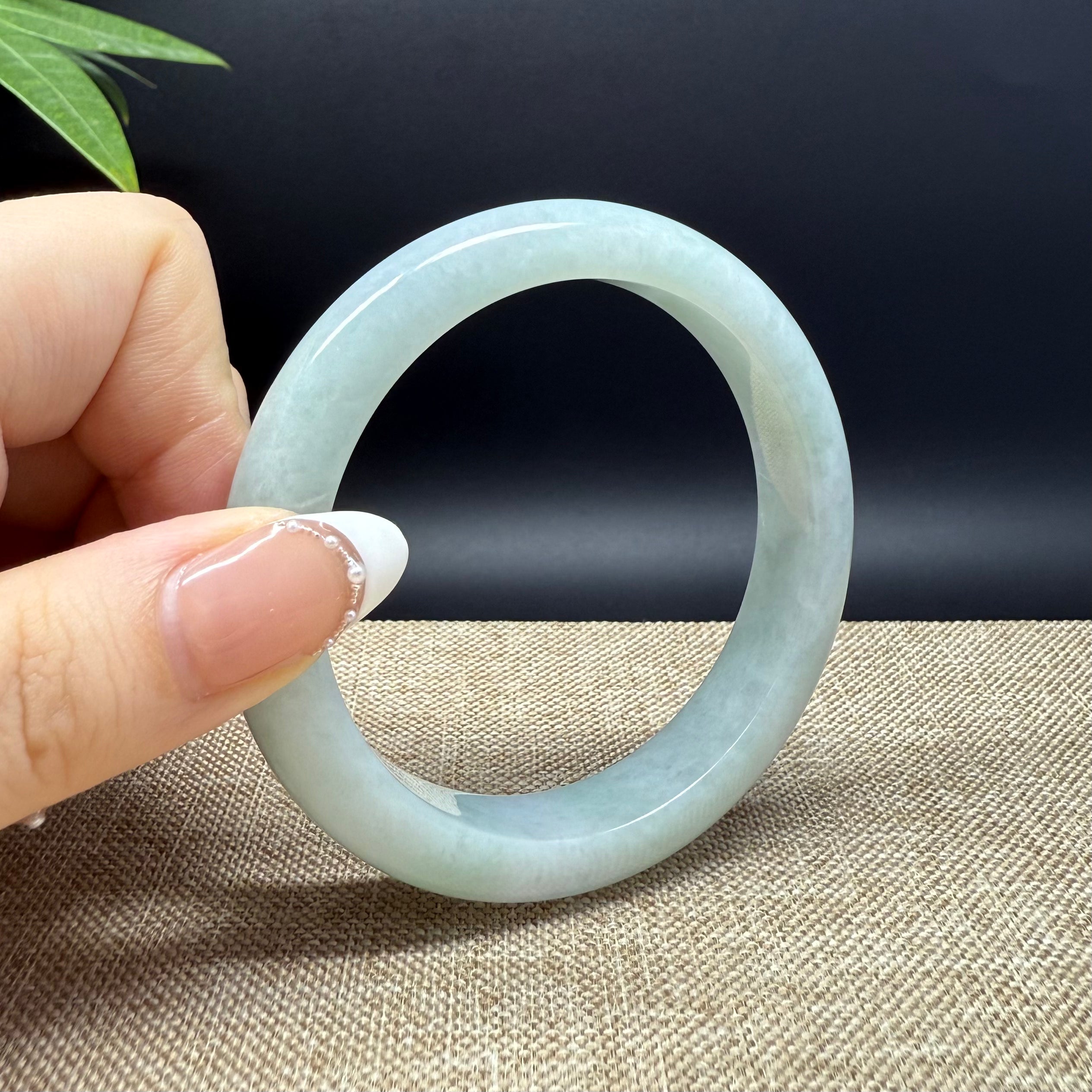 Authentic Burmese Green Jadeite Bangle Bracelet - 57.7mm Handmade Natural Jade Jewelry for Women - Perfect for Gifts, Meditation & Spiritual Healing