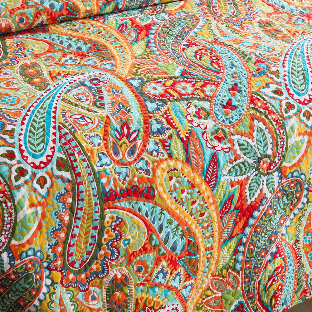 Autumn Dream Cotton Bedspread Quilt Set - 3 Piece Reversible Comforter Coverlet Set with Gorgeous Yellow Paisley Design, King Size - Perfect for Fall Bedroom Decor & Cozy Seasonal Home Styling
