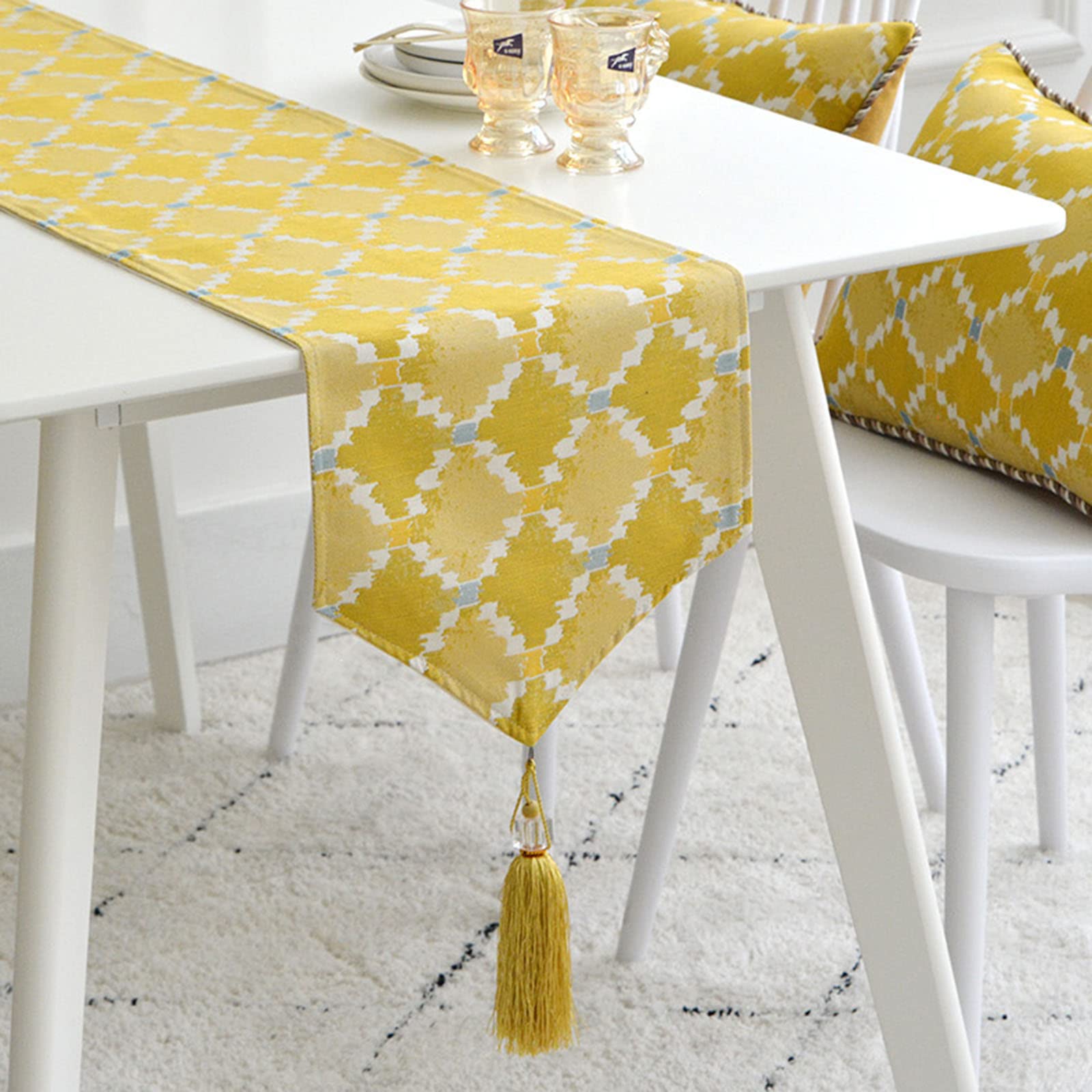72 Inch Yellow Table Runner with Tassels - Elegant Dining Table Decor for Parties, Kitchen, Living Room Coffee Table & Office Desk - Perfect for Holiday Dinners & Home Decor