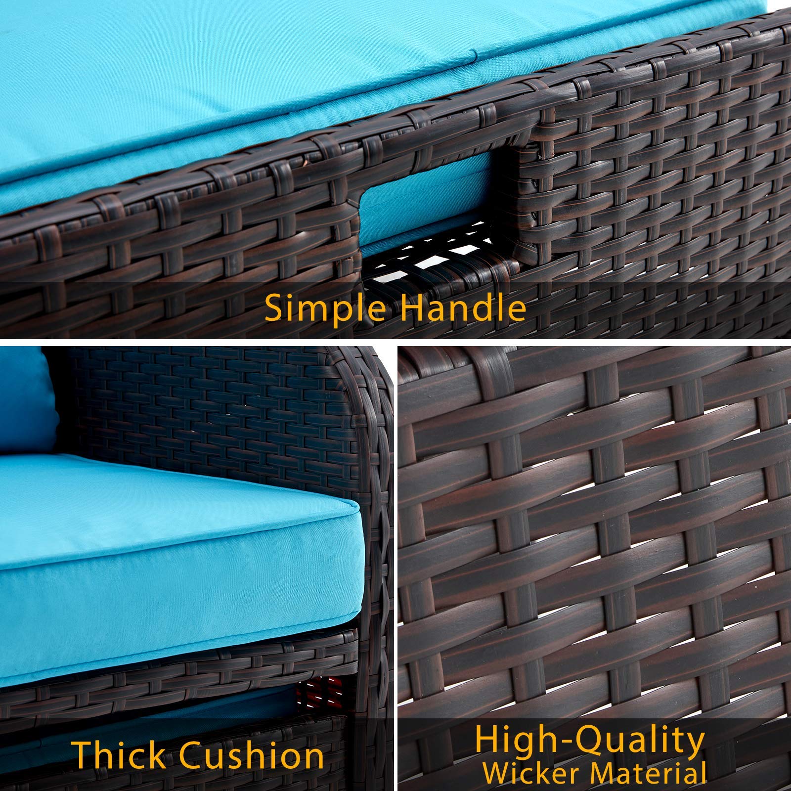 AVAWING 5-Piece Outdoor Patio Furniture Set - Rattan Wicker Chairs with Tempered Glass Coffee Table, Ottomans & Soft Cushions - Weather-Resistant Garden, Porch, Deck, Balcony Conversation Set (Blue) - Perfect for Backyard Relaxation, Poolside Lounging & Outdoor Entertaining