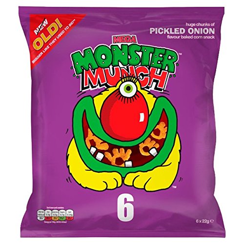 Walkers Monster Munch Pickled Onion Flavor Crunchy Corn Snacks - 6 Pack (22g Each) | Perfect for Lunchboxes, Parties & On-the-Go Snacking