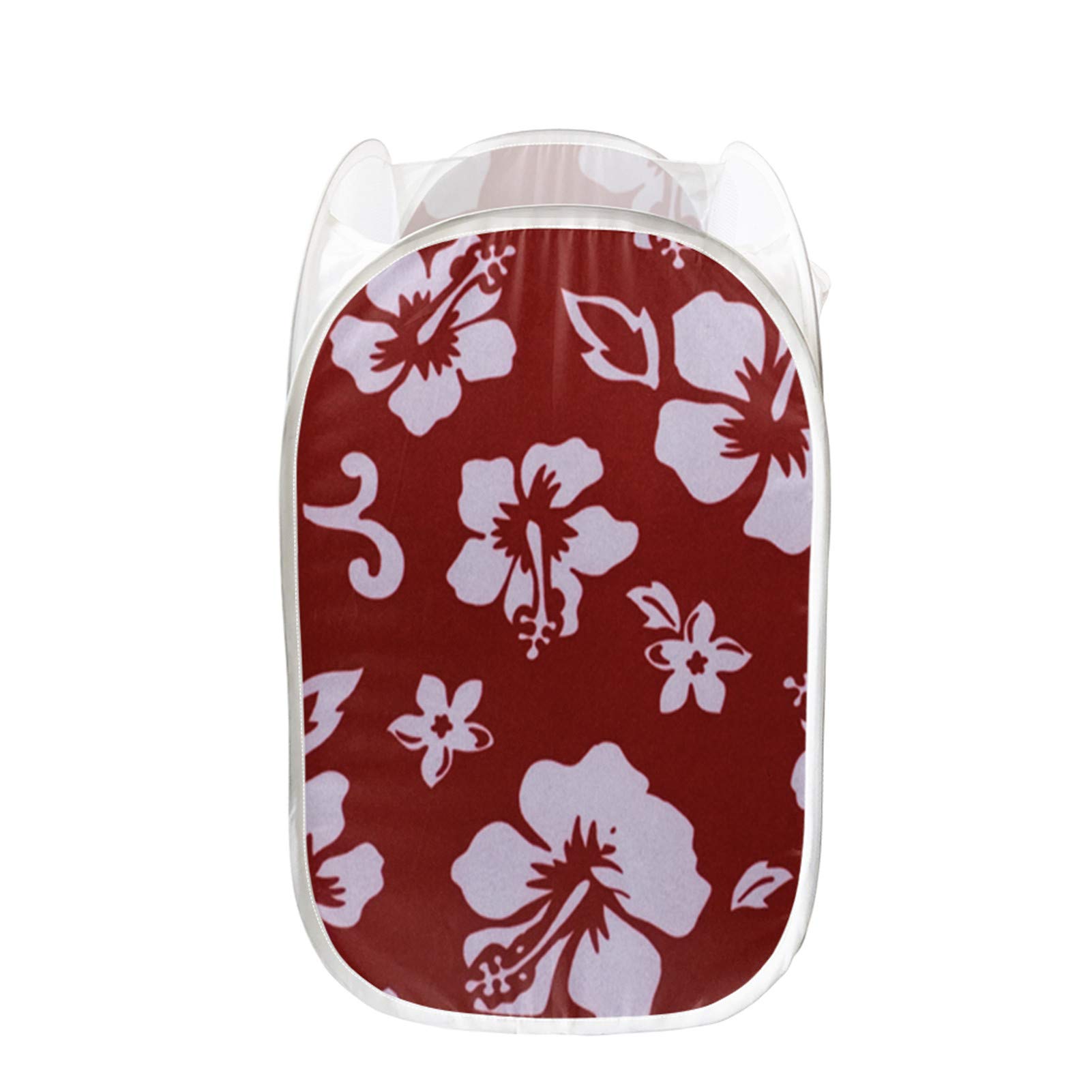 Dreaweet Red Hibiscus Flower Laundry Hamper - Hawaiian Style Clothes Basket with Side Pockets for Baby, Kids Room & Bedroom Storage | Toy Organizer, Dirty Clothes Bin & Décor for Home, Nursery, Dorm, Laundry Room