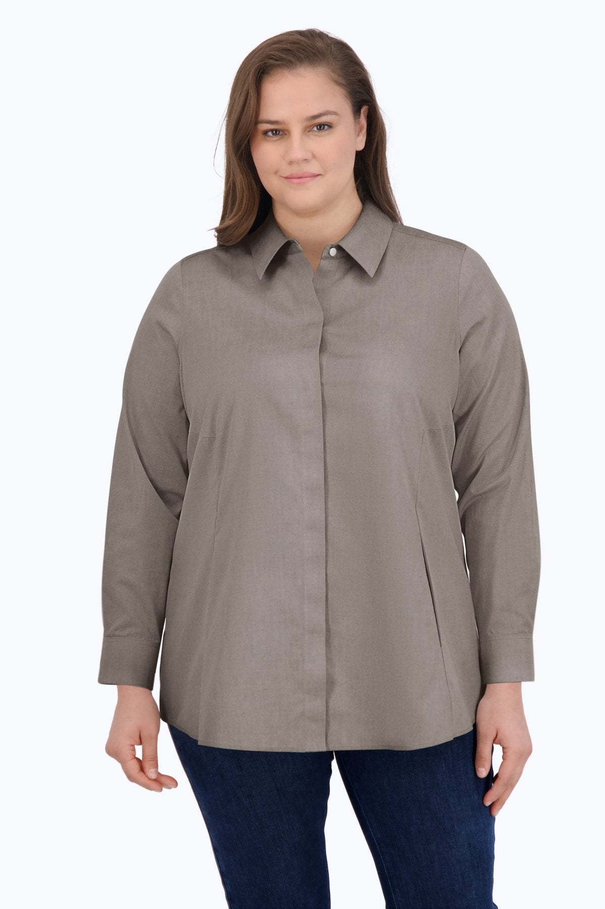 Cici Plus Wrinkle-Free Pinpoint Long Sleeve Tunic Shirt for Women - Perfect for Office Wear & Casual Outfits