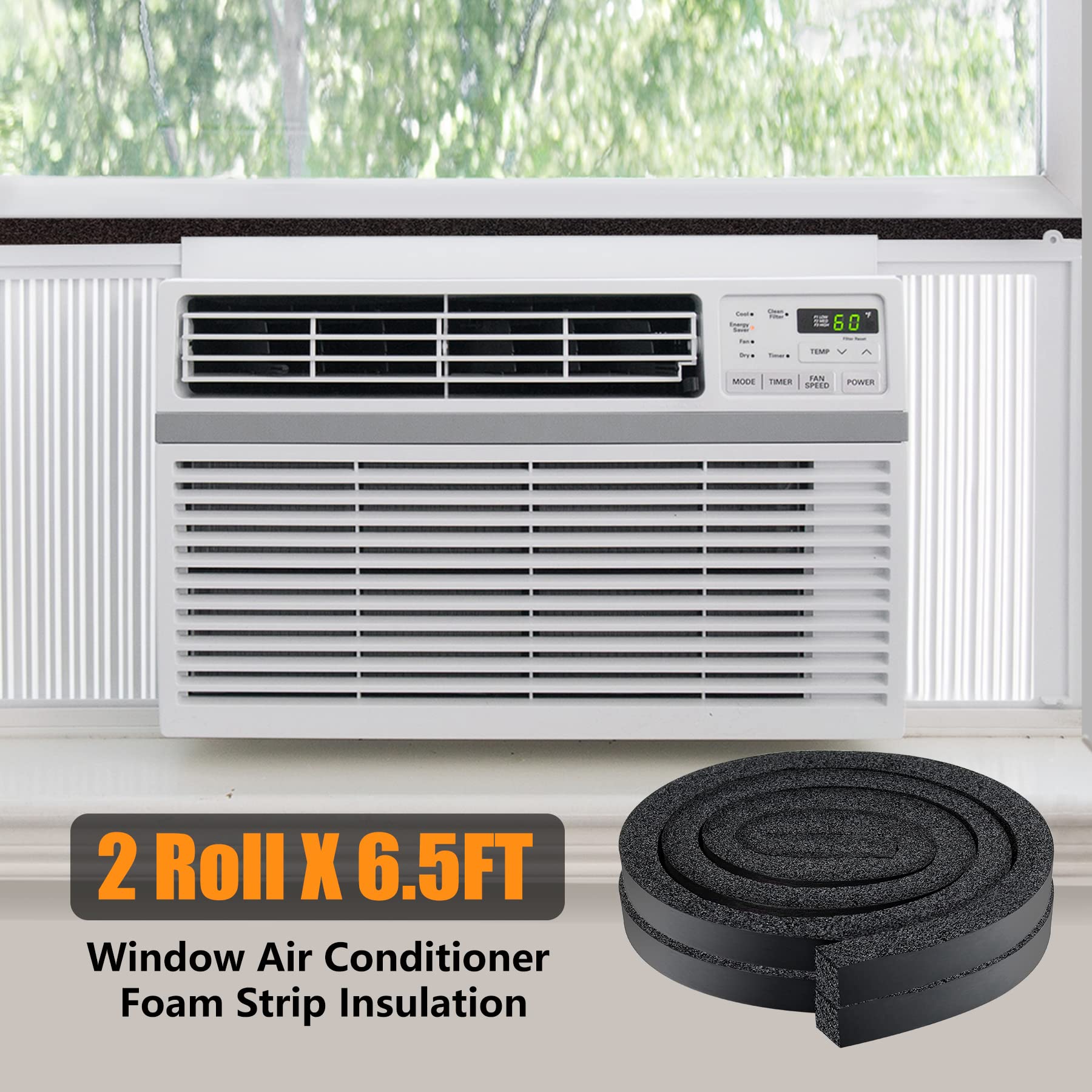 LBG 1 Inch Wide x 1 Inch Thick High Resilience Window Air Conditioner Foam Insulating Strip - 6.5 Feet Long (2 Rolls) for Energy Efficiency & Noise Reduction - Perfect for Home, Office & RV Window Seal Weatherproofing