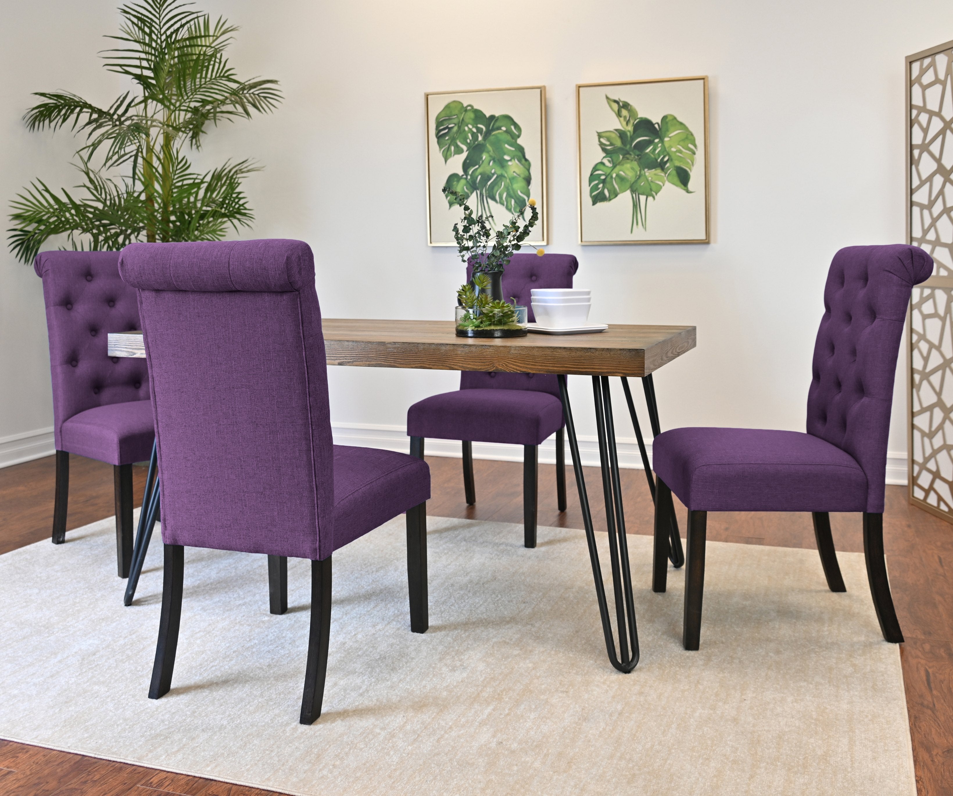 Roundhill Furniture Ashford 6-Piece Dining Set - Hairpin Leg Dining Table with 4 Chairs & Bench - Modern Kitchen & Dining Room Furniture for Small Spaces