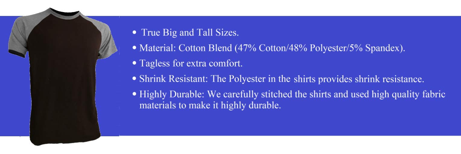 Big and Tall Men's Heavyweight Raglan Baseball Short Sleeve T-Shirts - Comfortable Relaxed Fit Casual Shirts for Everyday Wear, Sports & Outdoor Activities