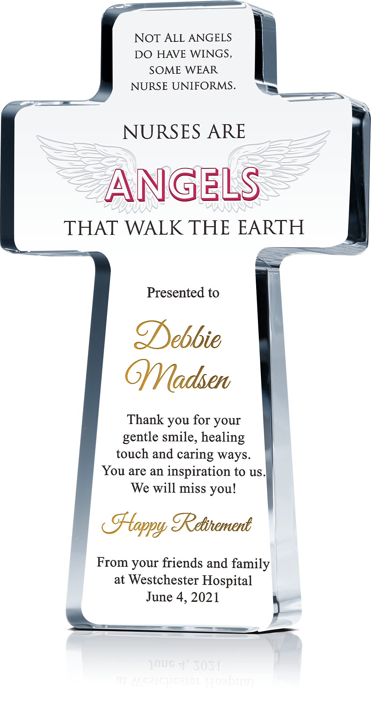 Personalized Crystal Standing Cross Nurse Retirement Gift - Custom Engraved with Name - Unique Retirement Present for Nurses from Colleagues & Friends (8 Inch) - Perfect for Retirement Ceremonies, Office Decor & Meaningful Keepsakes