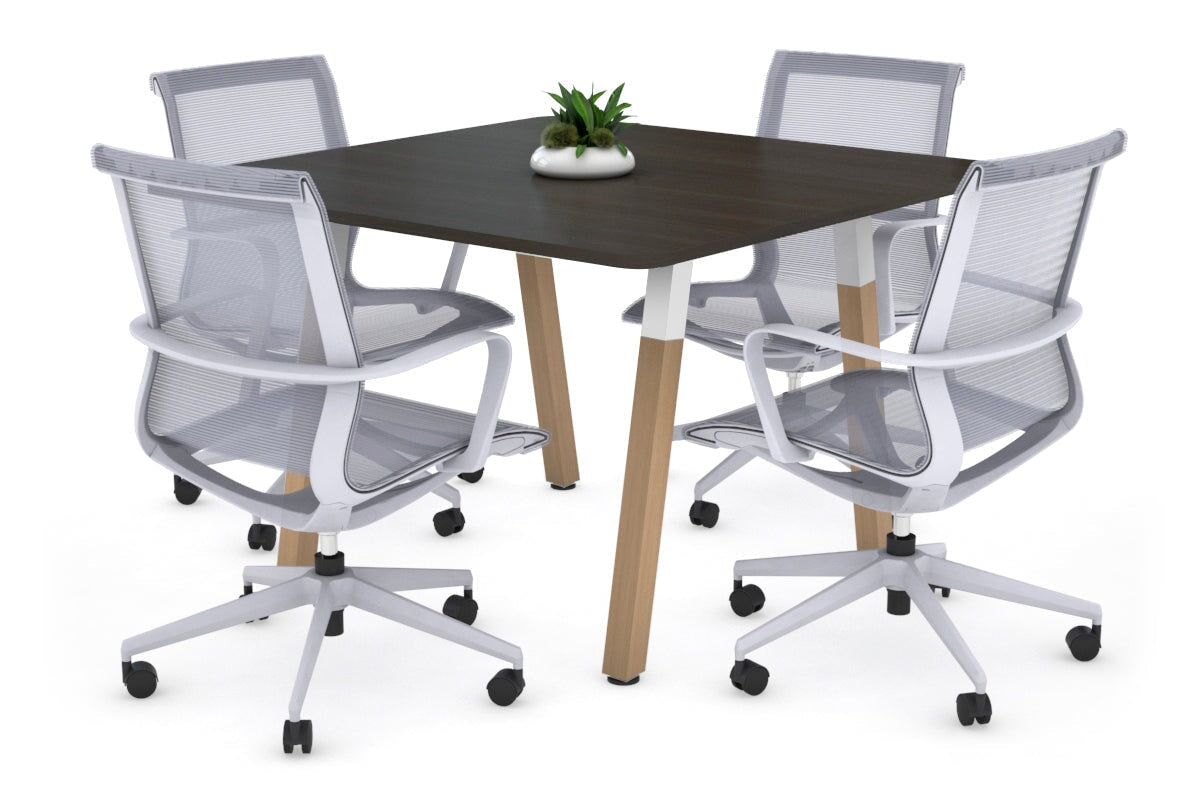 Modern Boardroom Table with Quadro A Wood Legs & Rounded Corners - 1100L x 1100W Conference Table for Office Meetings & Executive Workspaces